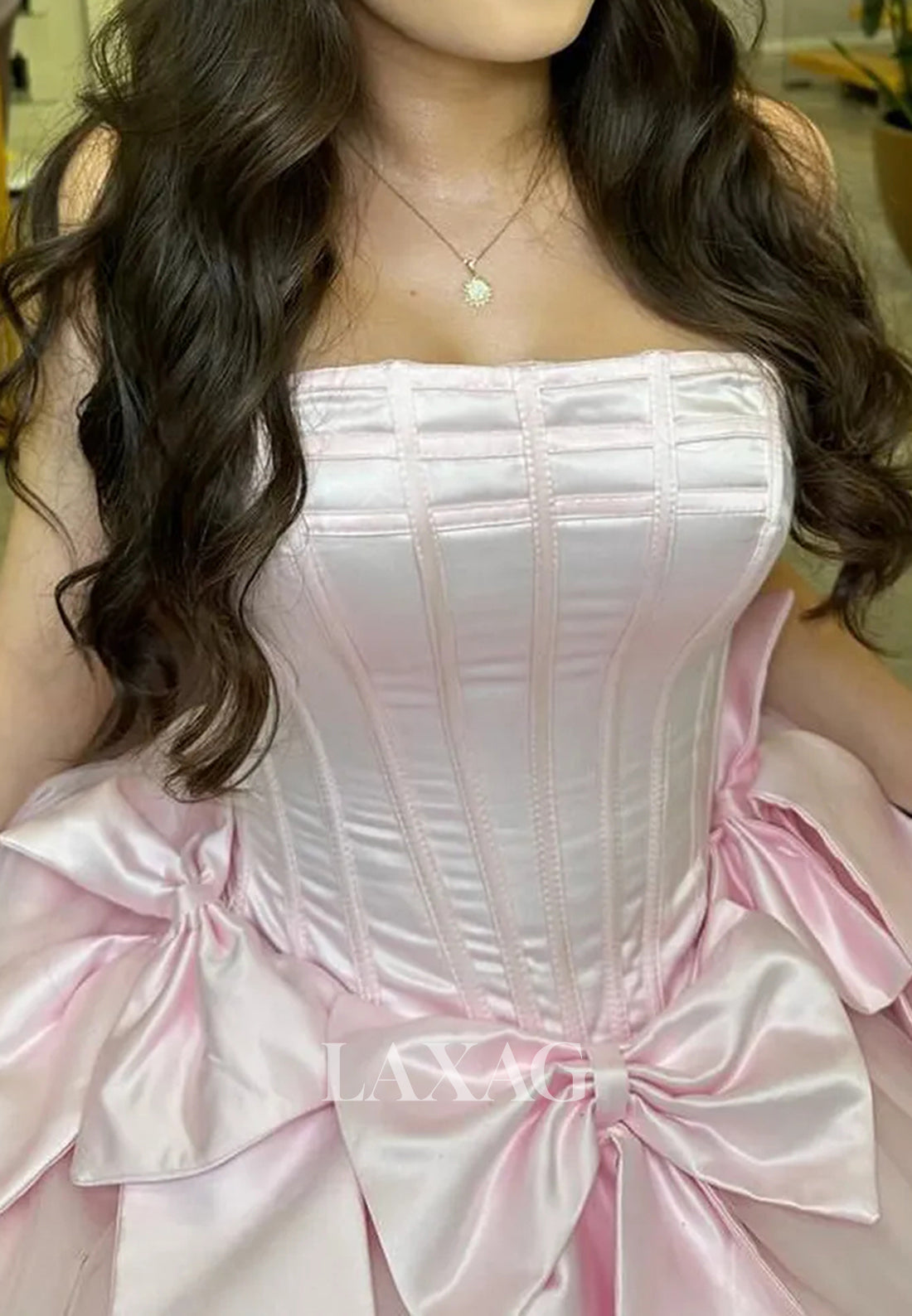 Tube Top Off-Shoulder Sleeveless Pleated Satin A-Line Party Homecoming Dress with Bows