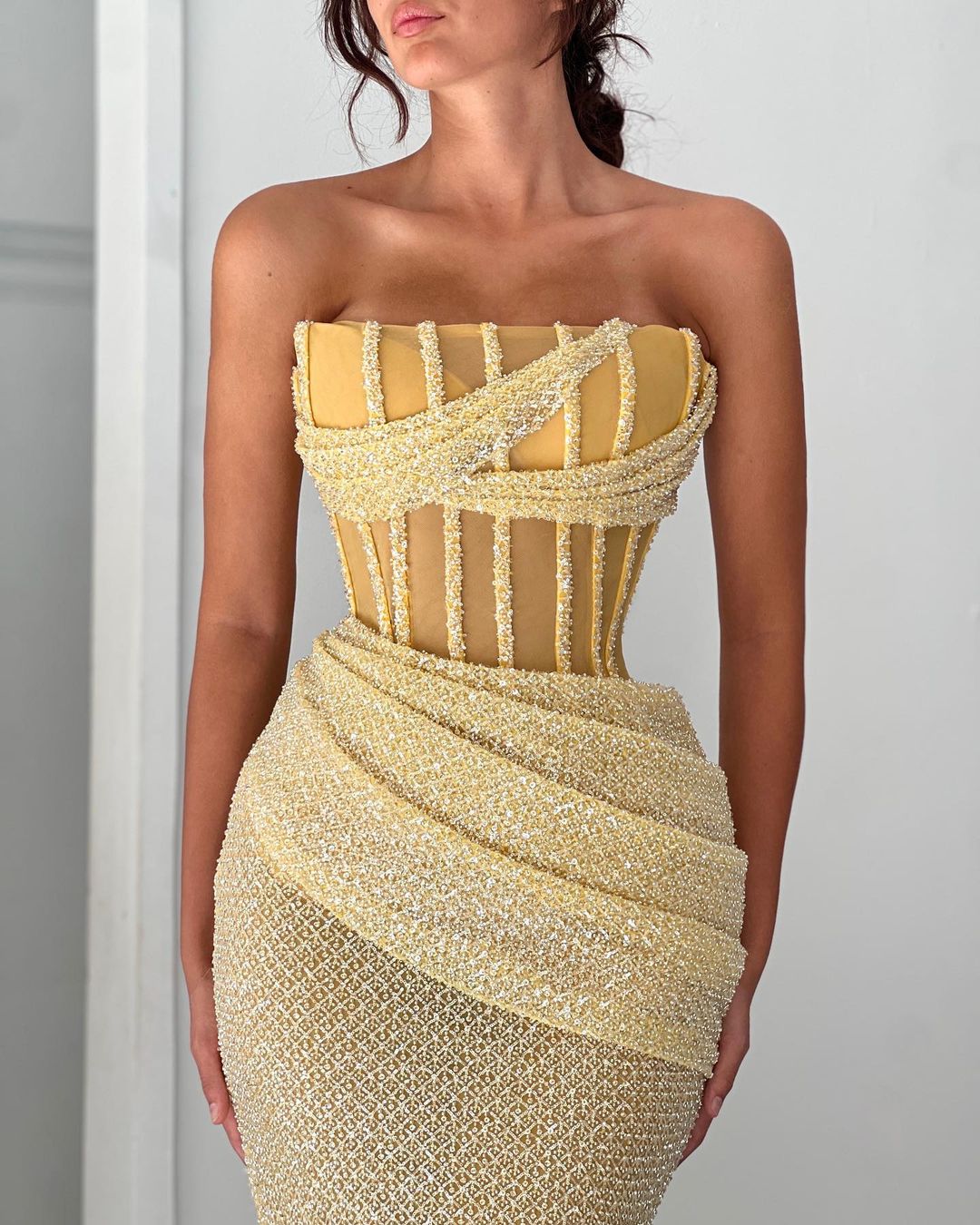 Strapless Glitter illusion Mermaid Party Prom Formal Evening Dress