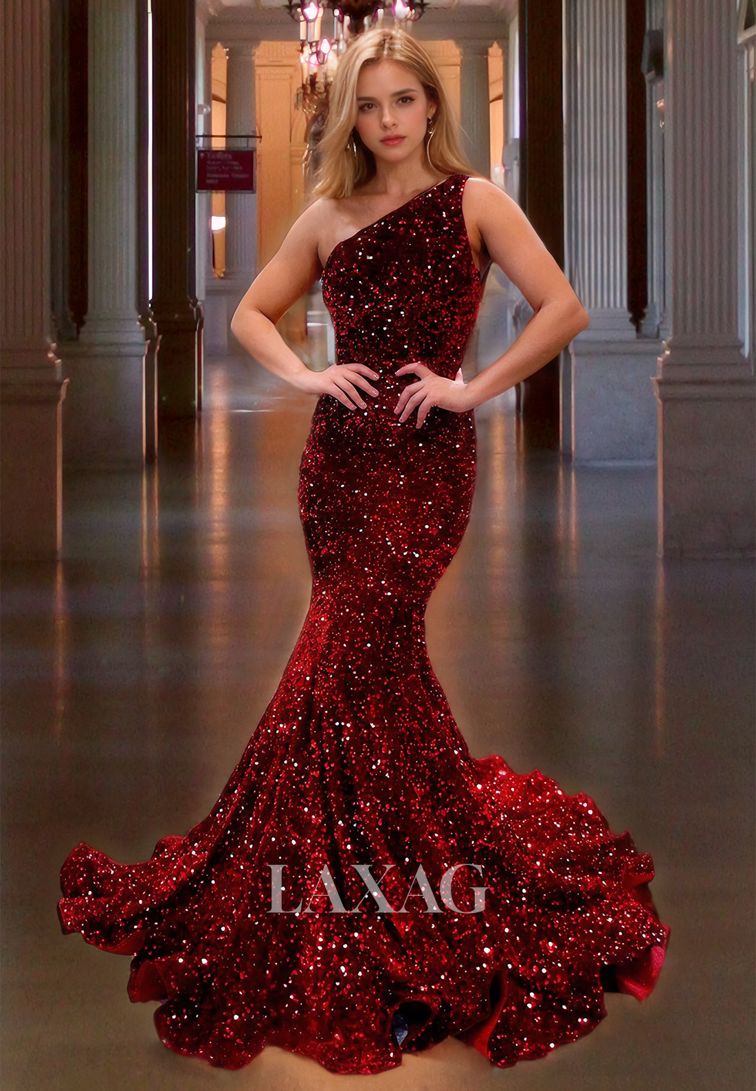 Asymmetrical Neck One-Shoulder Mermaid Prom Dress Allover Sequins Part Laxag Asymmetrical Neck One-Shoulder Mermaid Prom Dress Allover Sequins Part Laxag