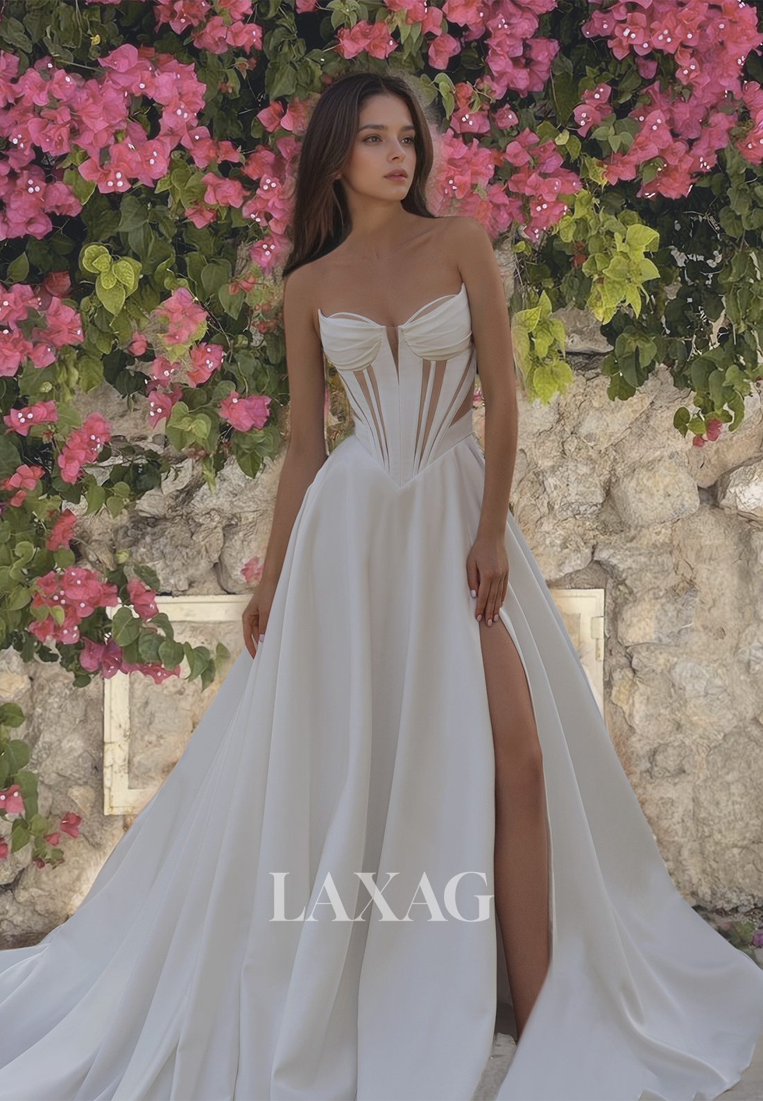 Sweetheart Off-Shoulder Cutout A-Line Wedding Dress Pleated Satin Slit Laxag Sweetheart Off-Shoulder Cutout A-Line Wedding Dress Pleated Satin Slit Laxag