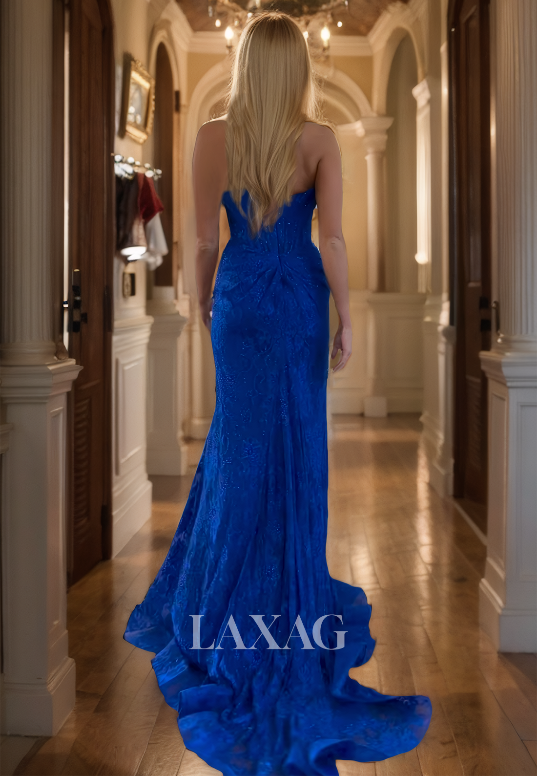 Scoop-Neck Off-Shoulder Sleeveless Evening Gowns Beaded Allover Lace Sweep Train Mermaid Prom Dress