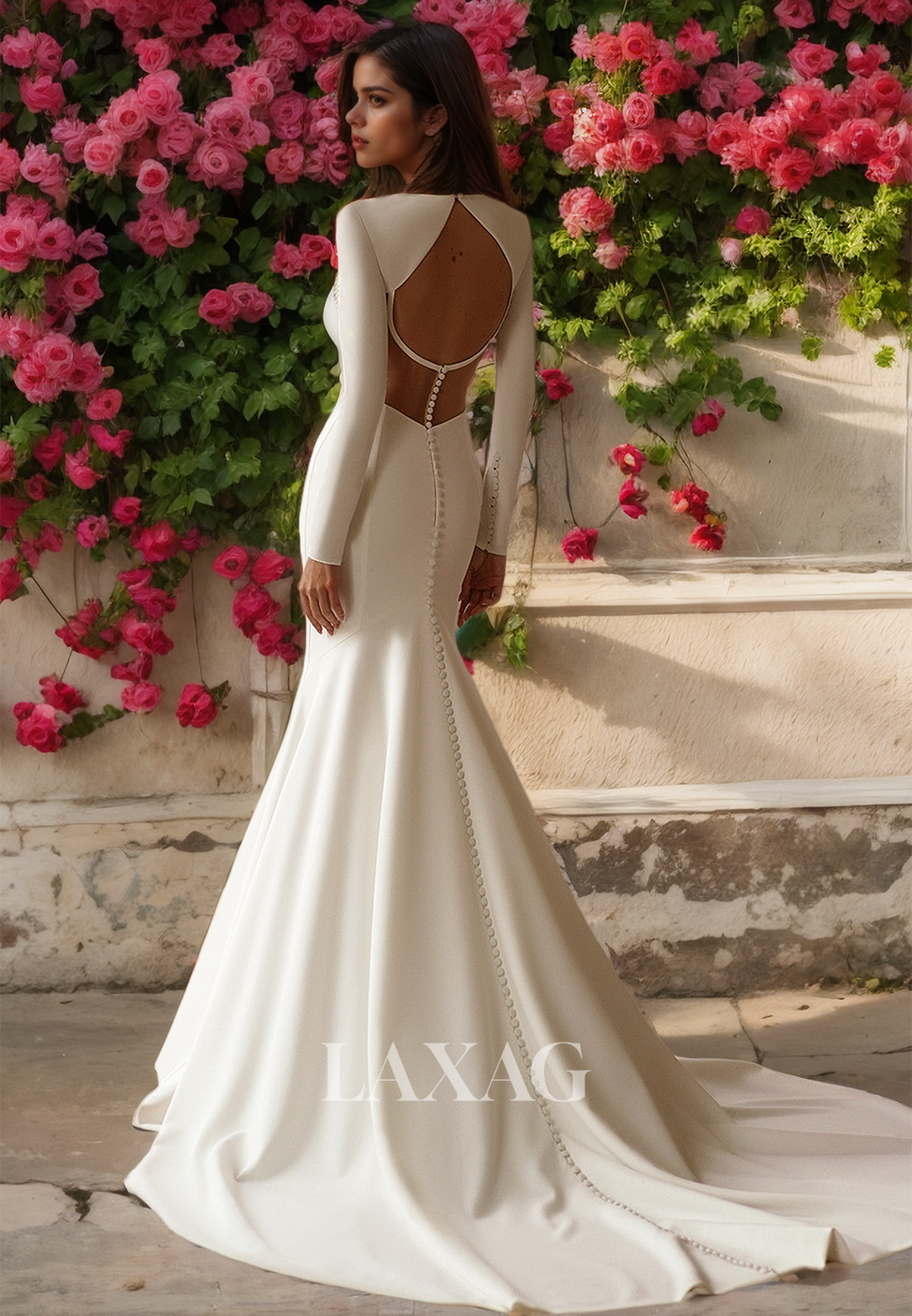 Simple Pleated Sweetheart Long-Sleeves Mermaid Wedding Dress Strapless Train Satin Bride Gowns