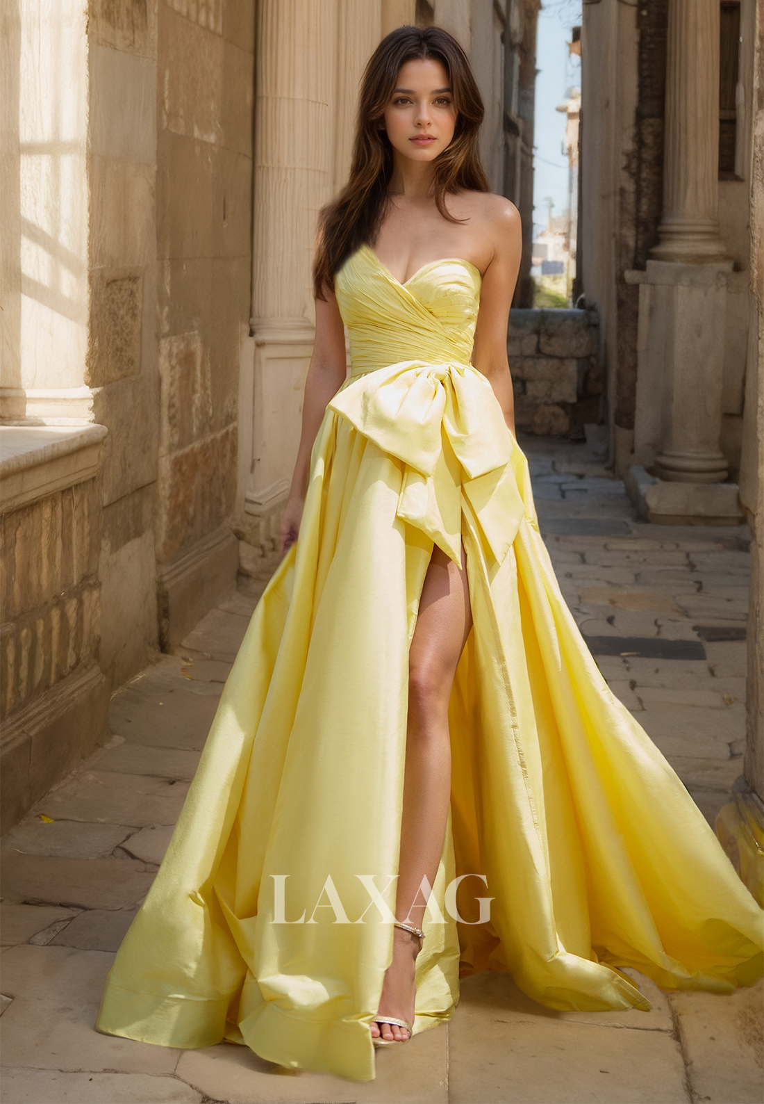 Asymmetrical-Sweetheart One-Strap Sleeveless A-Line Prom Dress Pleated Satin Evening Gowns with High Slit Asymmetrical-Sweetheart One-Strap Sleeveless A-Line Prom Dress Pleated Satin Evening Gowns with High Slit