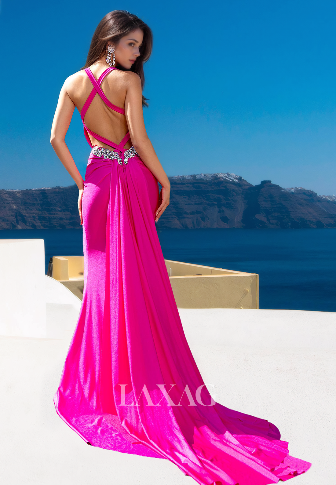 Beaded Sweetheart Sleeveless Satin Mermaid Prom Dress Spaghetti Straps Sweep Train Evening Gowns