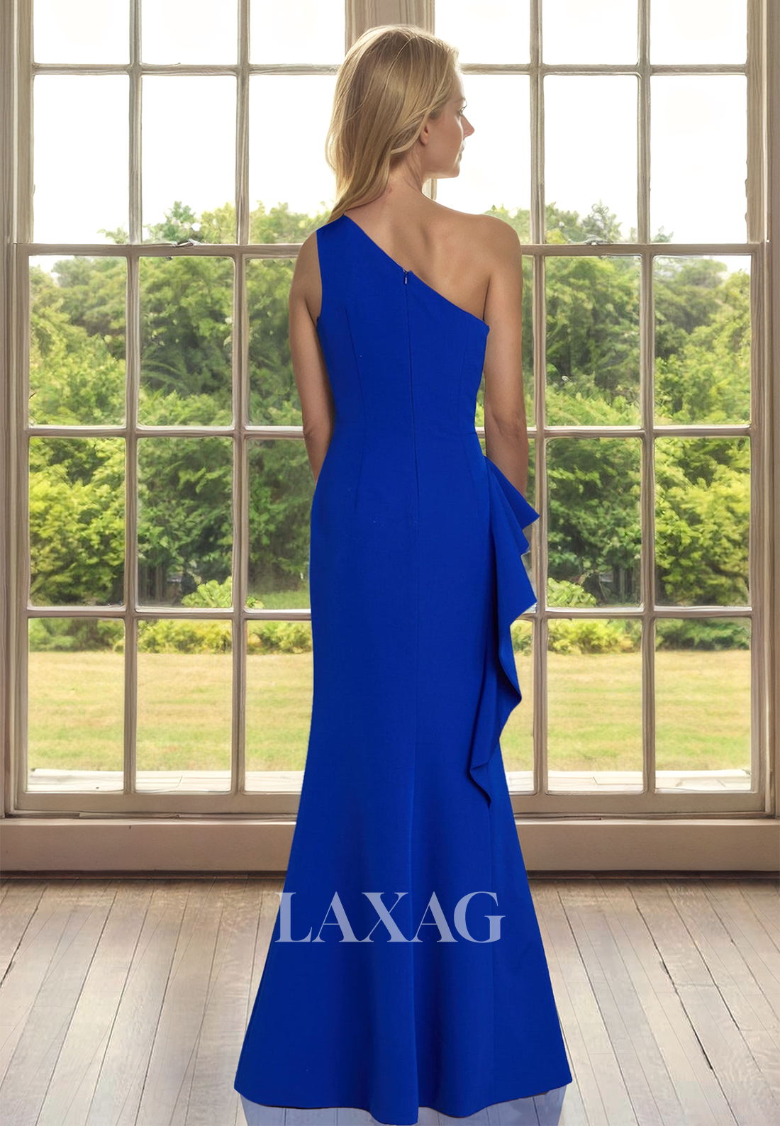 Asymmetrical-Neck One-Strap Sleeveless Pleated Floor-Length Mermaid Mother of the Bride Dress