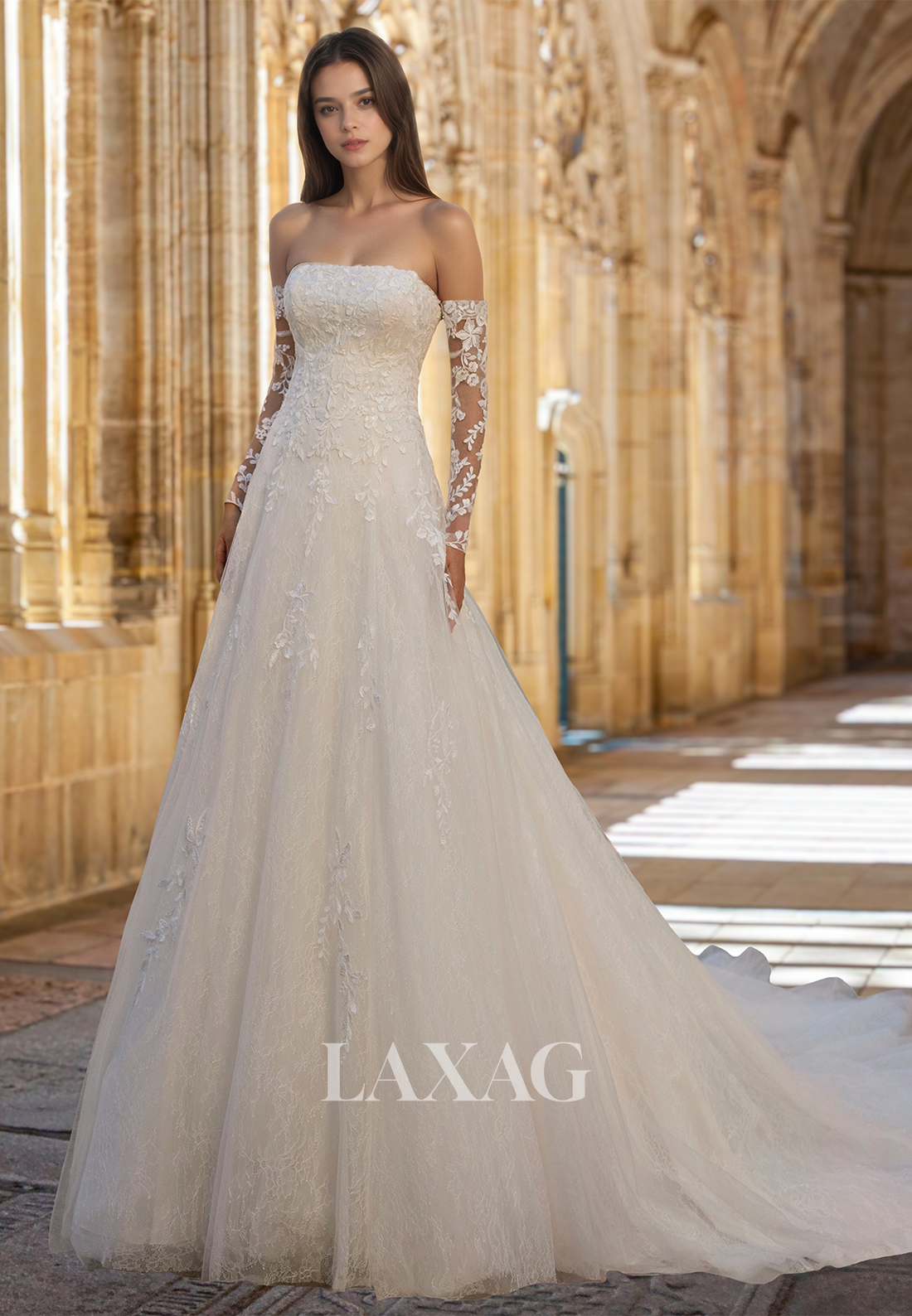 Tube Top Long-Sleeves Pleated A-Line Wedding Dress Off-Shoulder Allove Tube Top Long-Sleeves Pleated A-Line Wedding Dress Off-Shoulder Allove