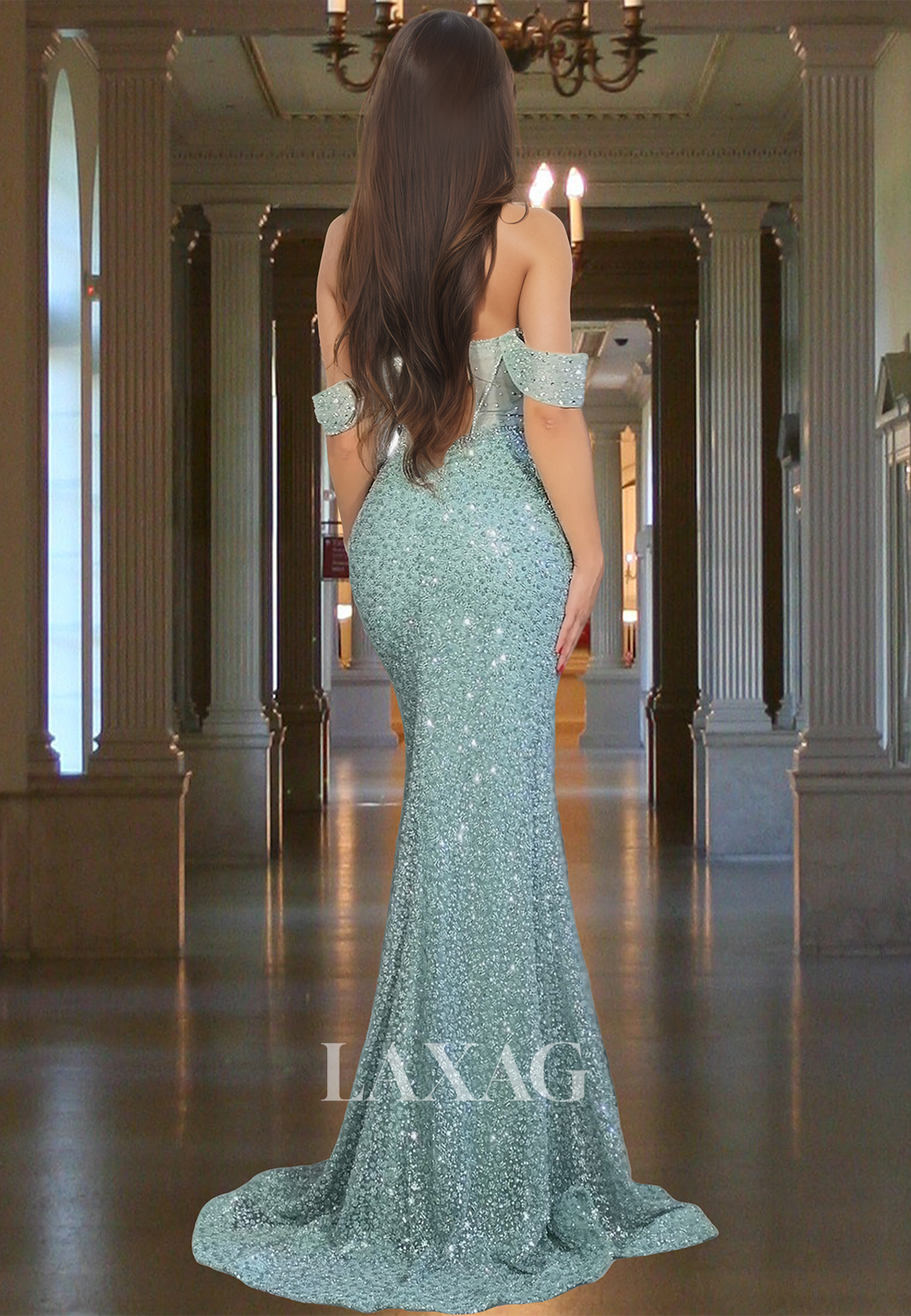 فستان حورية البحر للحفلات الراقصة بدون أكمام على شكل قلب مزين بالترتر بالكامل ومطرز بالخرز