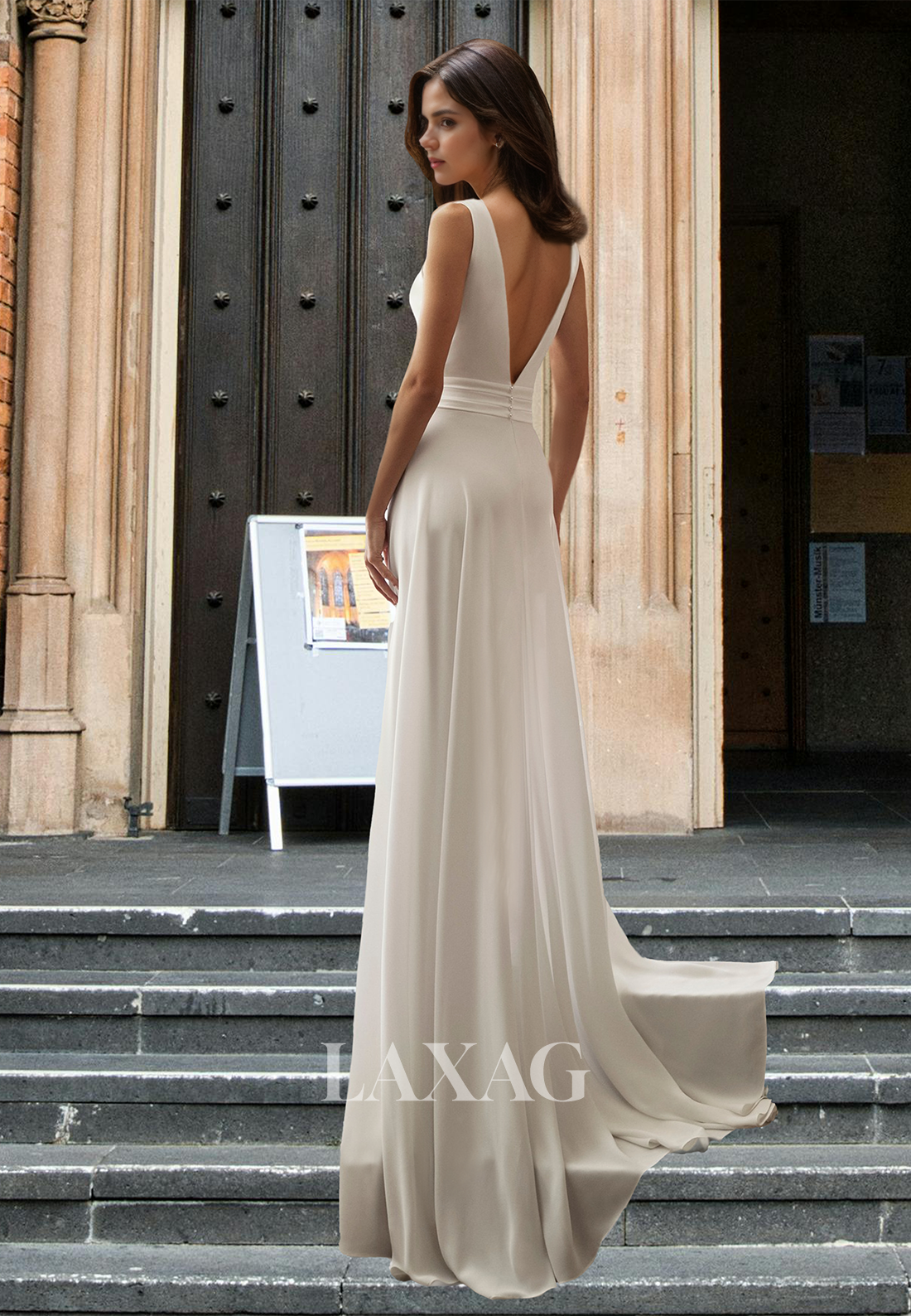 Simple Straps Deep V-Neck Sleeveless A-Line Wedding Dress Off-Shoulder Pleated Chiffon Bride Gowns