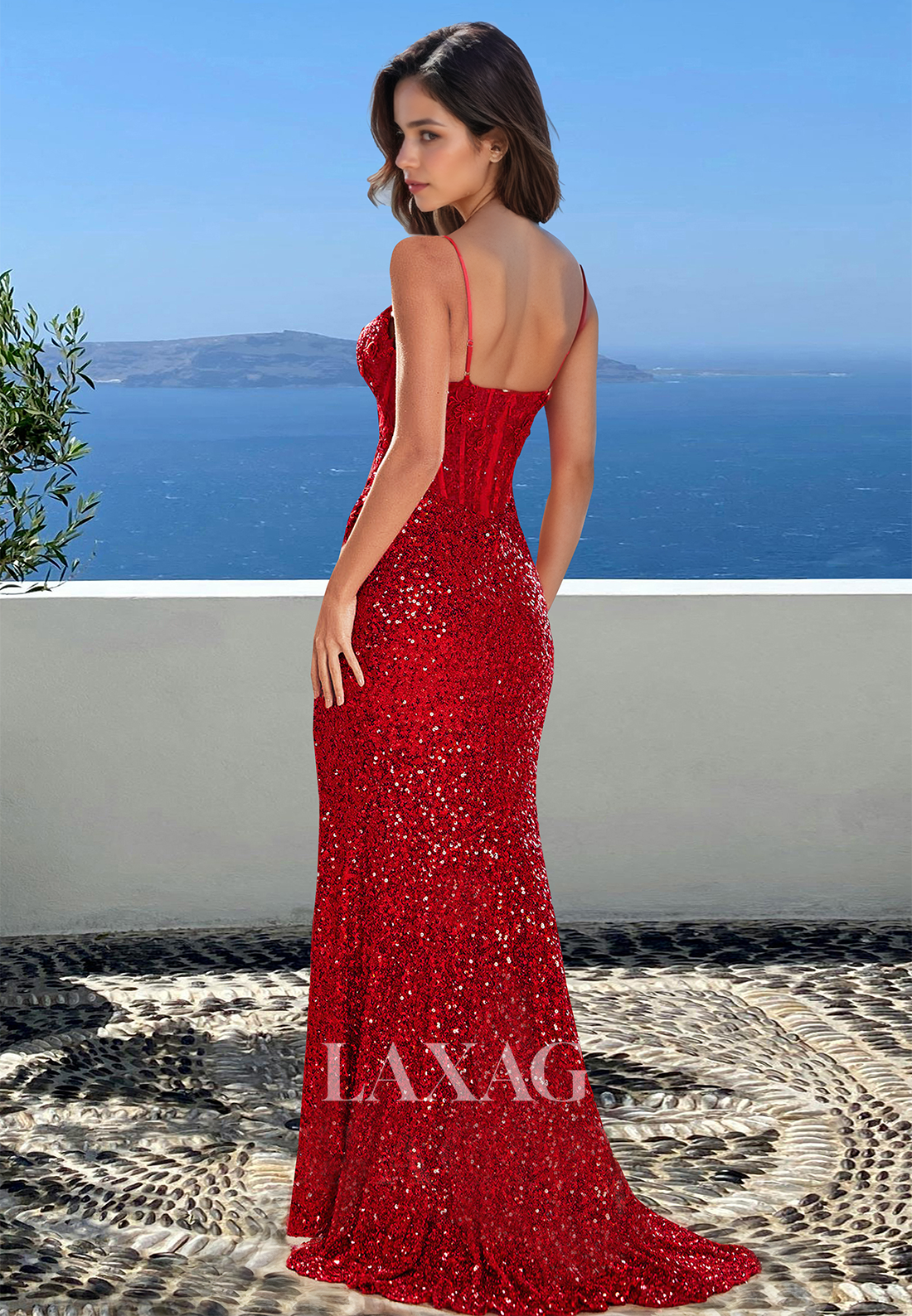 Spaghetti Straps Off-Shoulder Sleeveless Formal Gowns V-Neck Fully Sequined Mermaid Prom Dress
