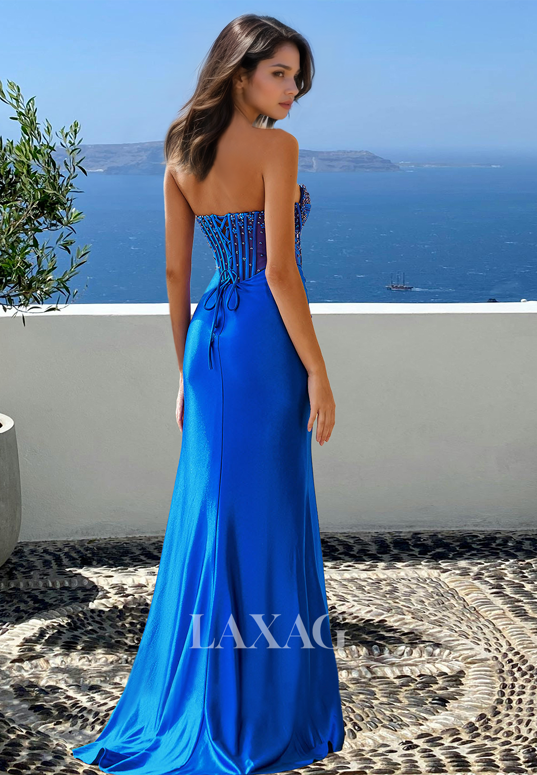 Beaded Sweetheart Off-Shoulder Sleeveless Pleated Floor-Length Mearmaid Prom Dress with Slit
