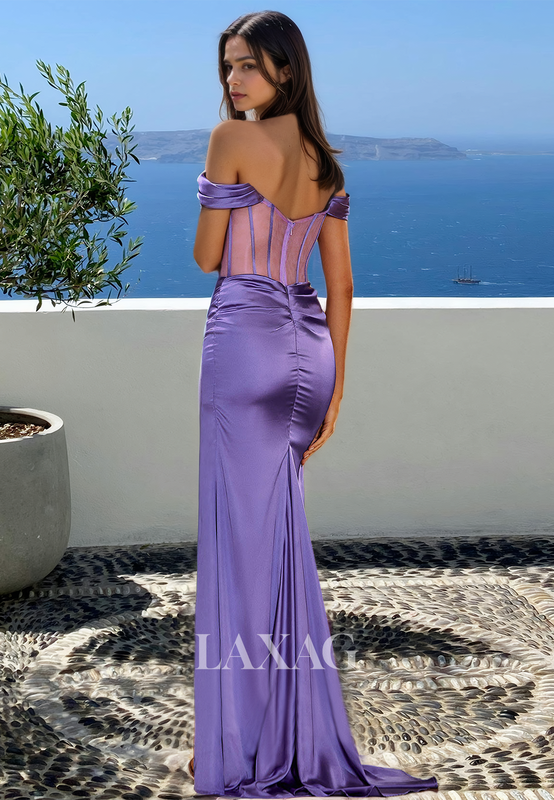 Tube Top Off-Shoulder Sleeveless Mermaid Prom Dress Pleated Slit Evening Gowns with Sweep Train