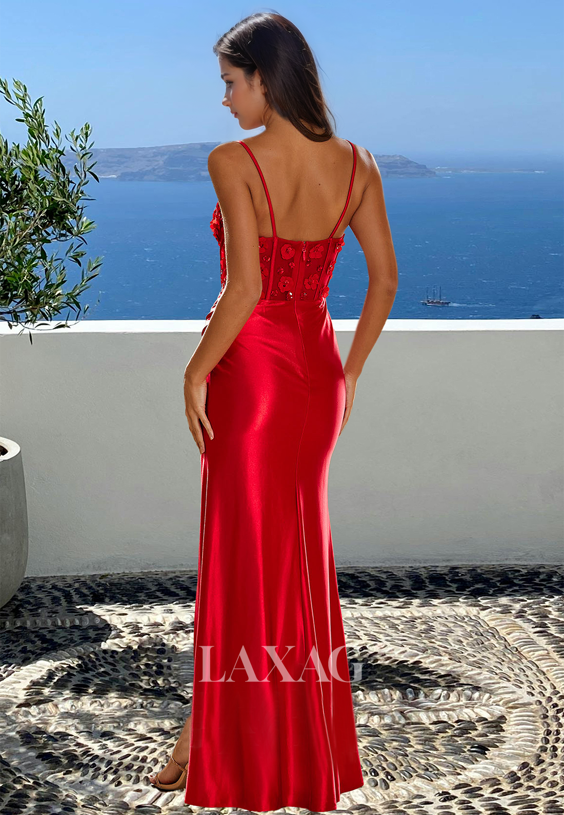 Sweetheart Spaghetti Straps Sleeveless Mermaid Prom Dress Beaded Floral Embossed Evening Gowns