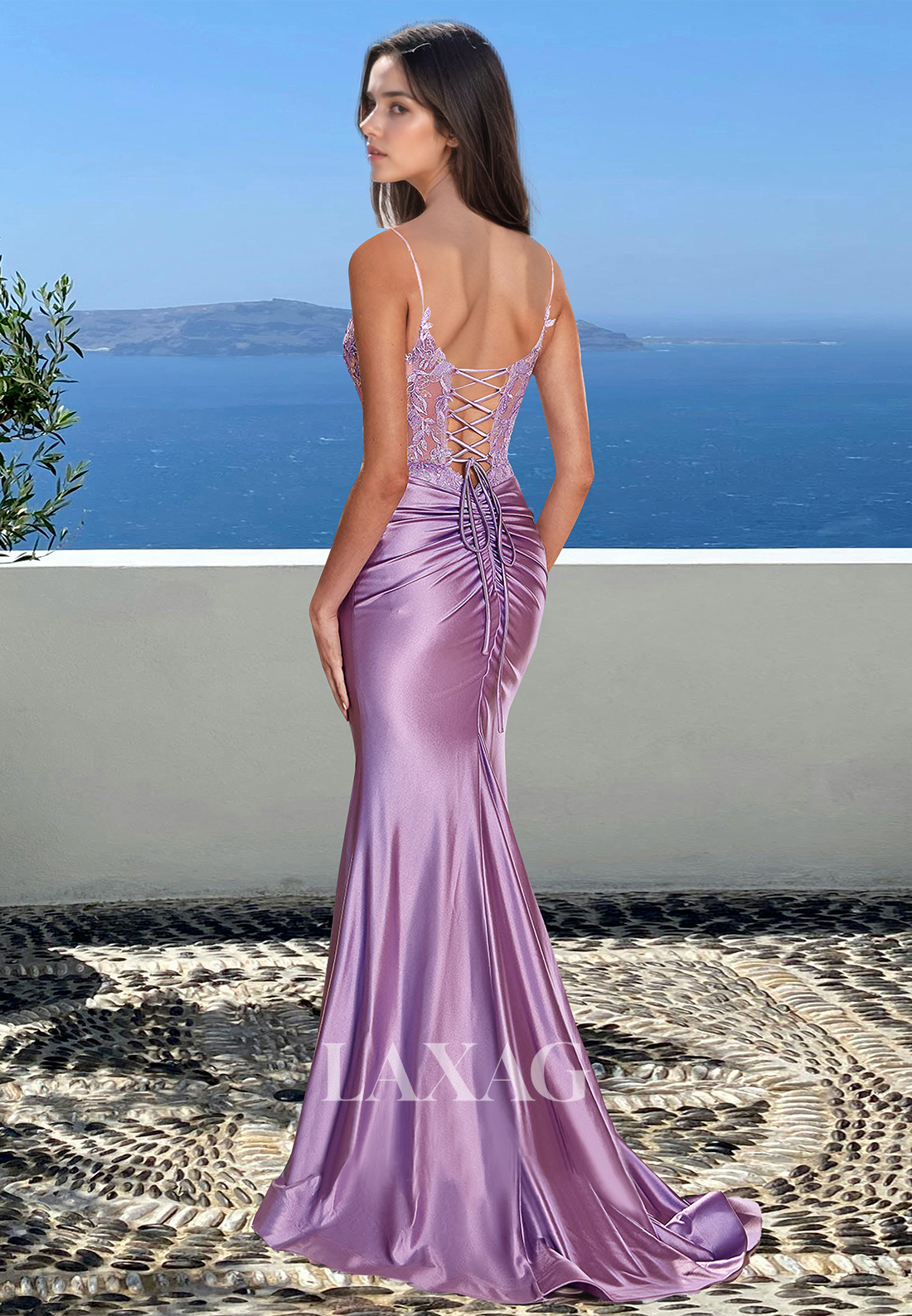 V-Neck Spaghetti Straps Off-Shoulder Sleeveless Mermaid Prom Dress Beaded Applique Party Gowns