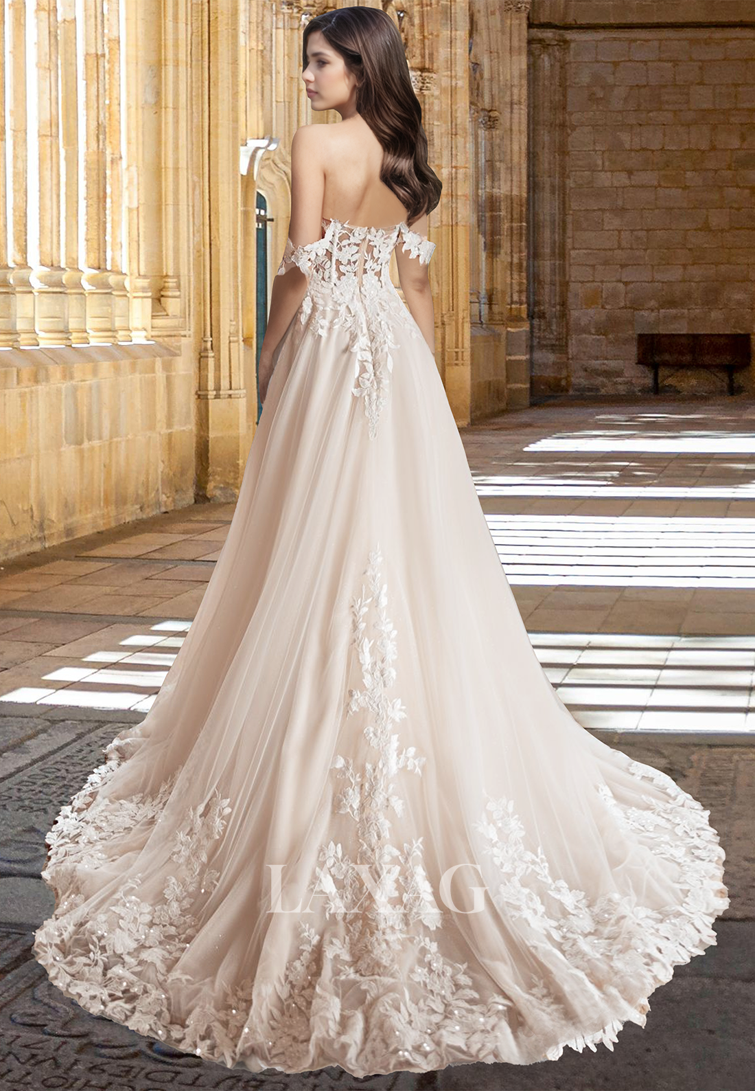 Sweetheart Off-Shoulder Sleeveless Beaded Floral Embossed Applique Sequined A-Line Prom Dress