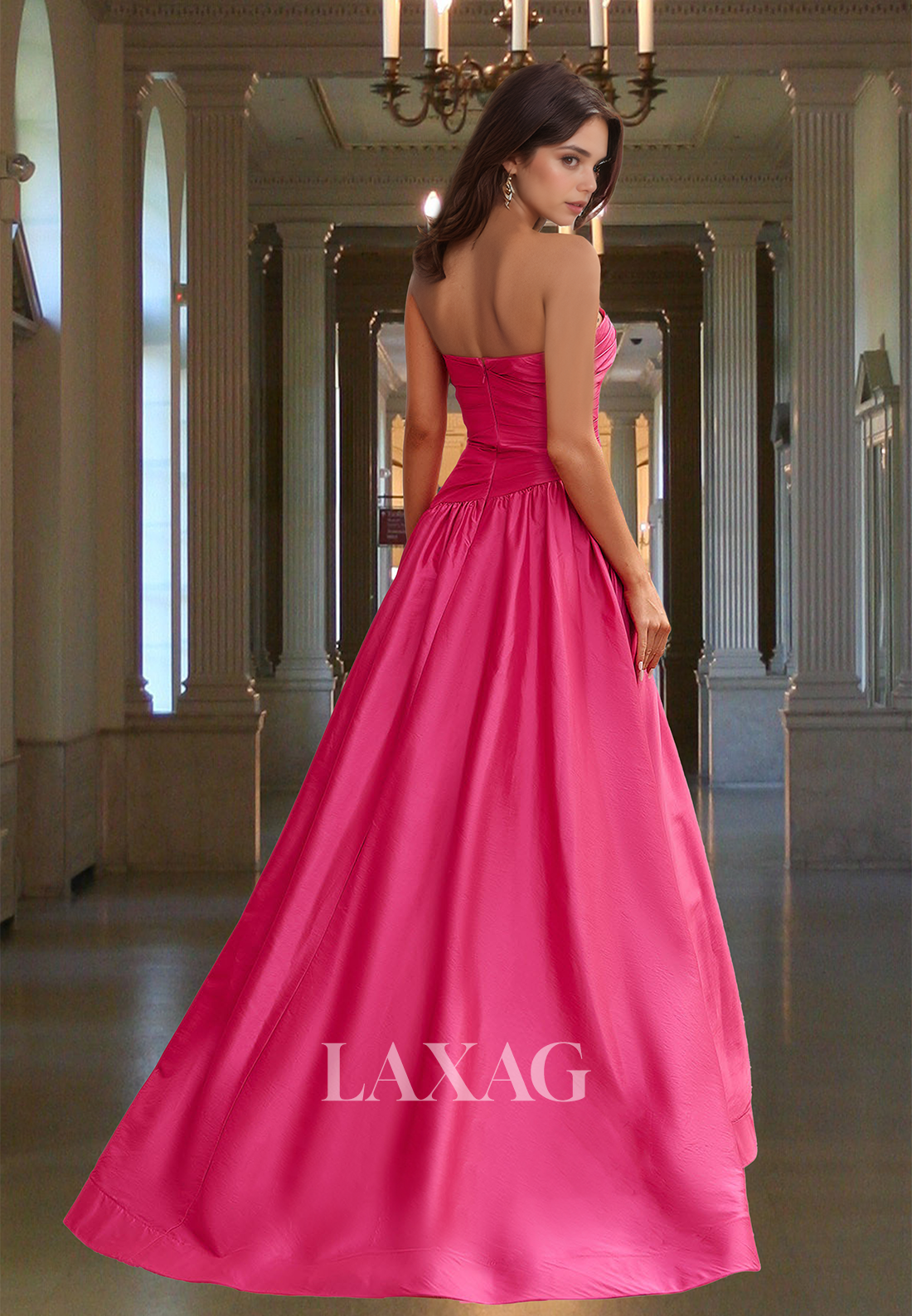 Tube Top Off-Shoulder Sleeveless Formal Gowns Pleated Floor-Length A-Line Prom Dress with Slit