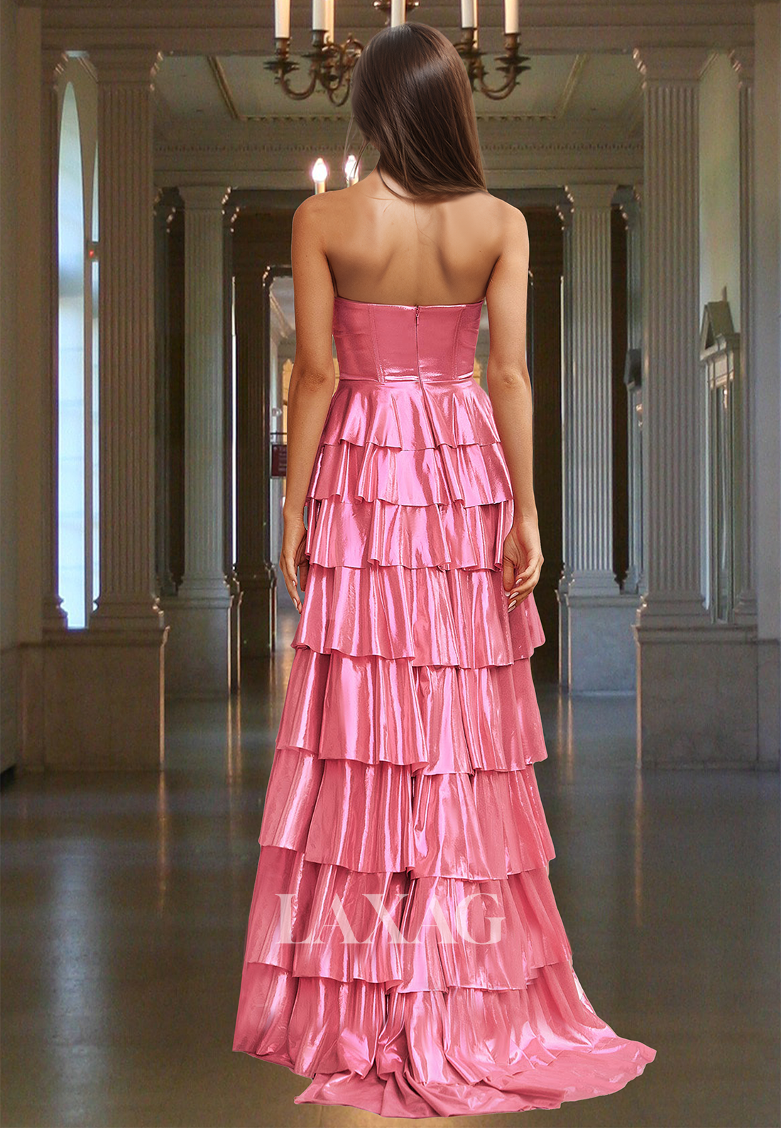 Sweetheart Sleeveless Satin A-Line Prom Dress Off-Shoulder Pleated Tiered Party Gowns with Sweep Train