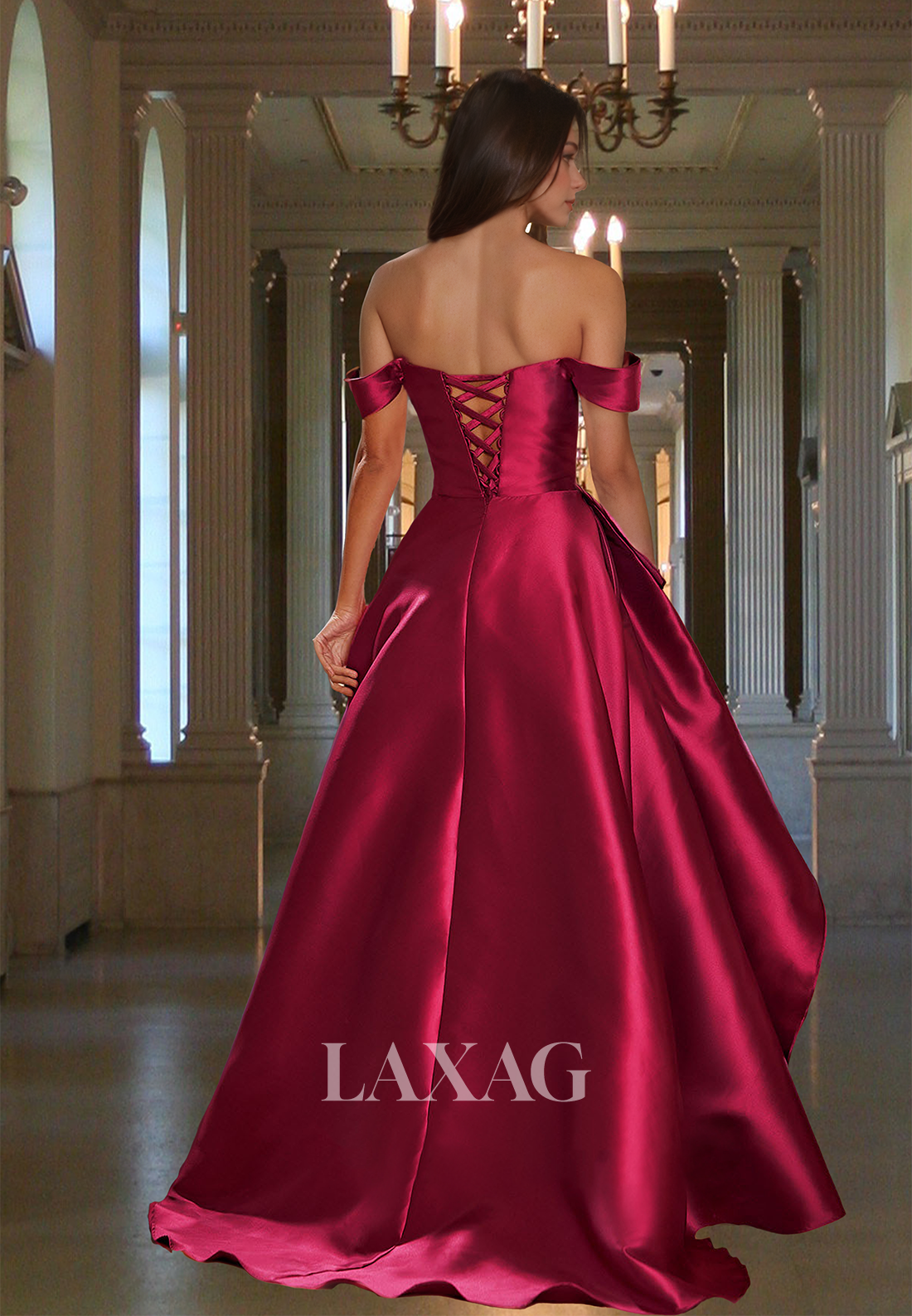 Sweetheart Sleeveless Satin A-Line Prom Dress Pleated Floor-Length Evening Gowns with High Slit