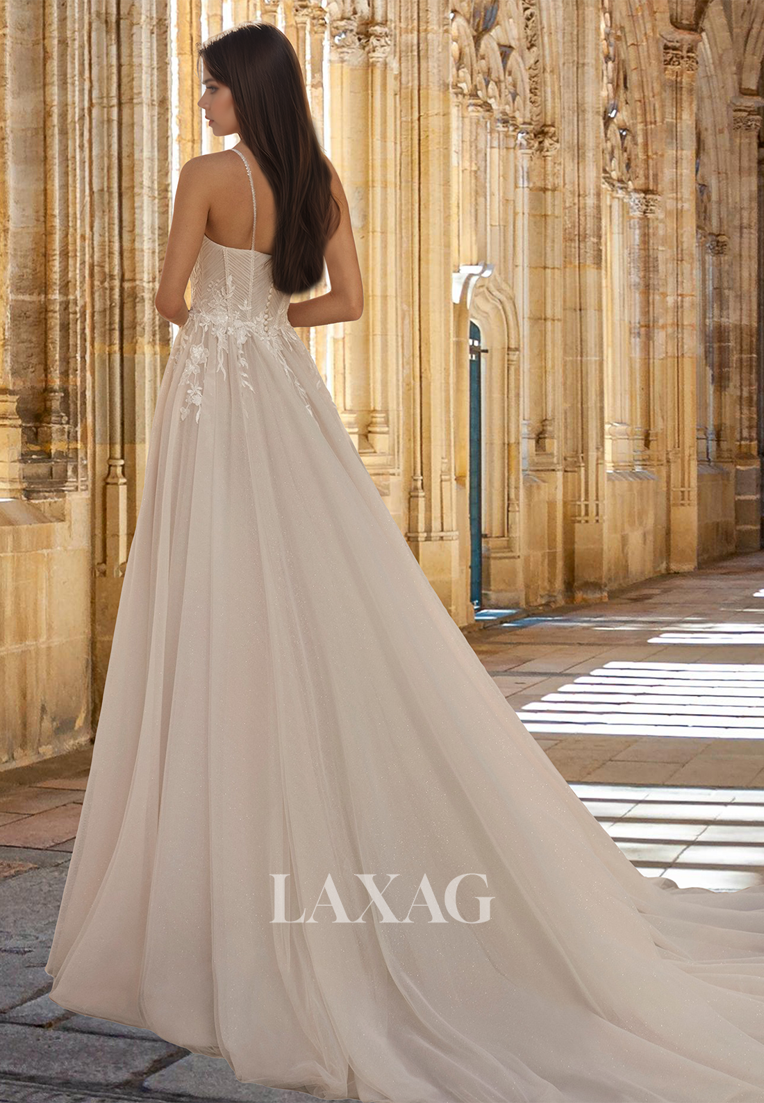 Sweetheart Off-Shoulder Sleeveless Bride Gowns Spaghetti Straps Applique Pleated A-Line Wedding Dress