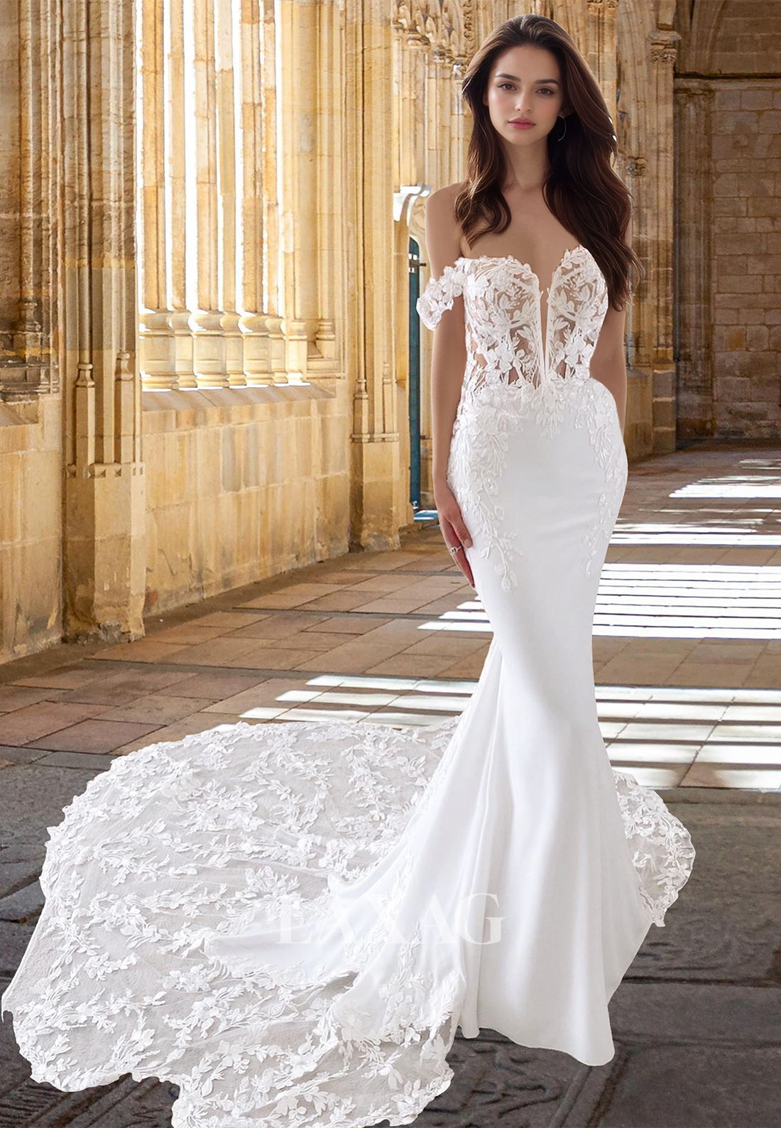 Off-Shoulder Sweetheart Mermaid Wedding Dress Beaded Applique Cutout Sweep Train Bride Gowns Off-Shoulder Sweetheart Mermaid Wedding Dress Beaded Applique Cutout Sweep Train Bride Gowns