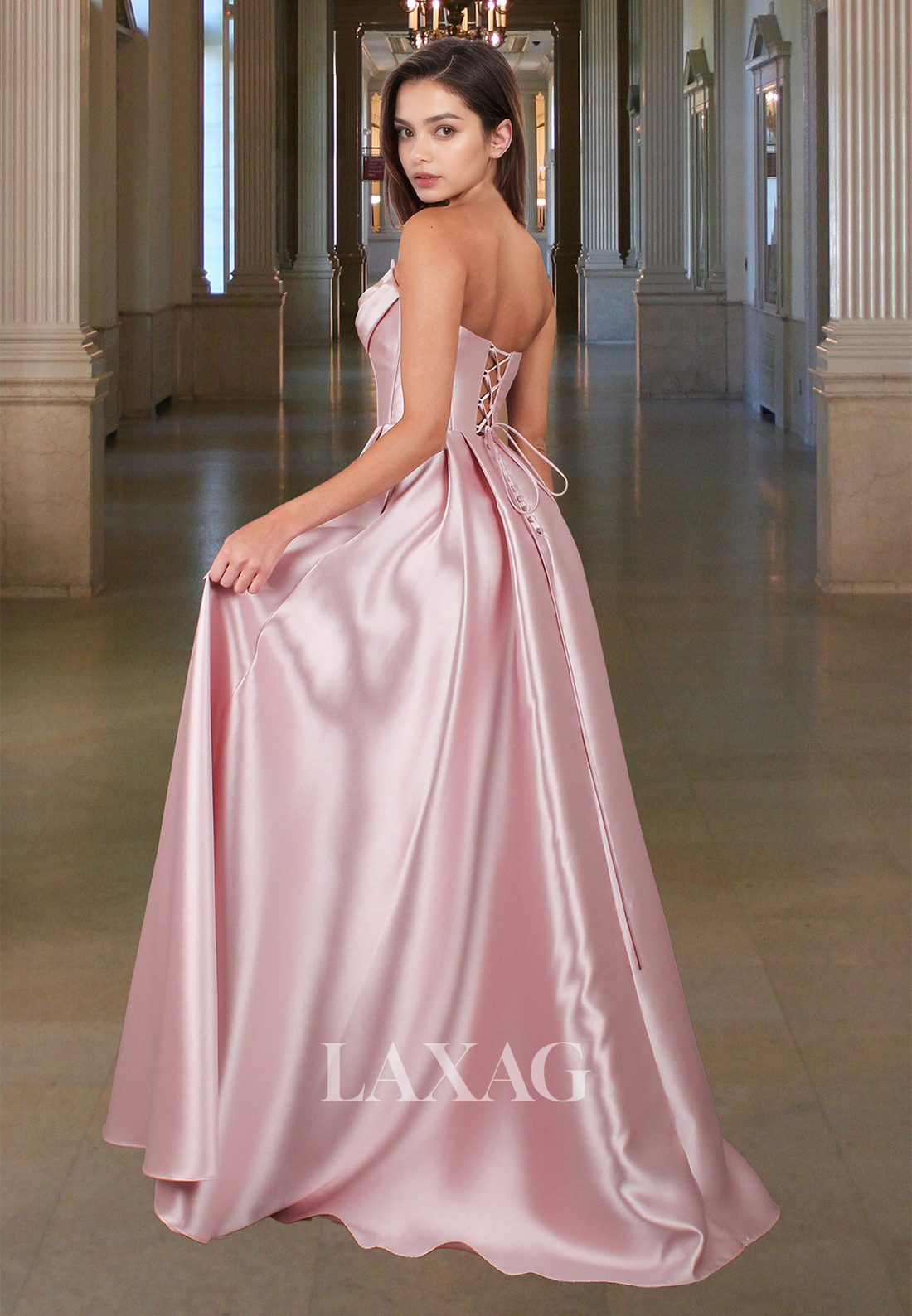 Scoop-Neck Off-Shoulder Sleeveless A-Line Prom Dress Beaded Pleated Satin Slit Evening Dress