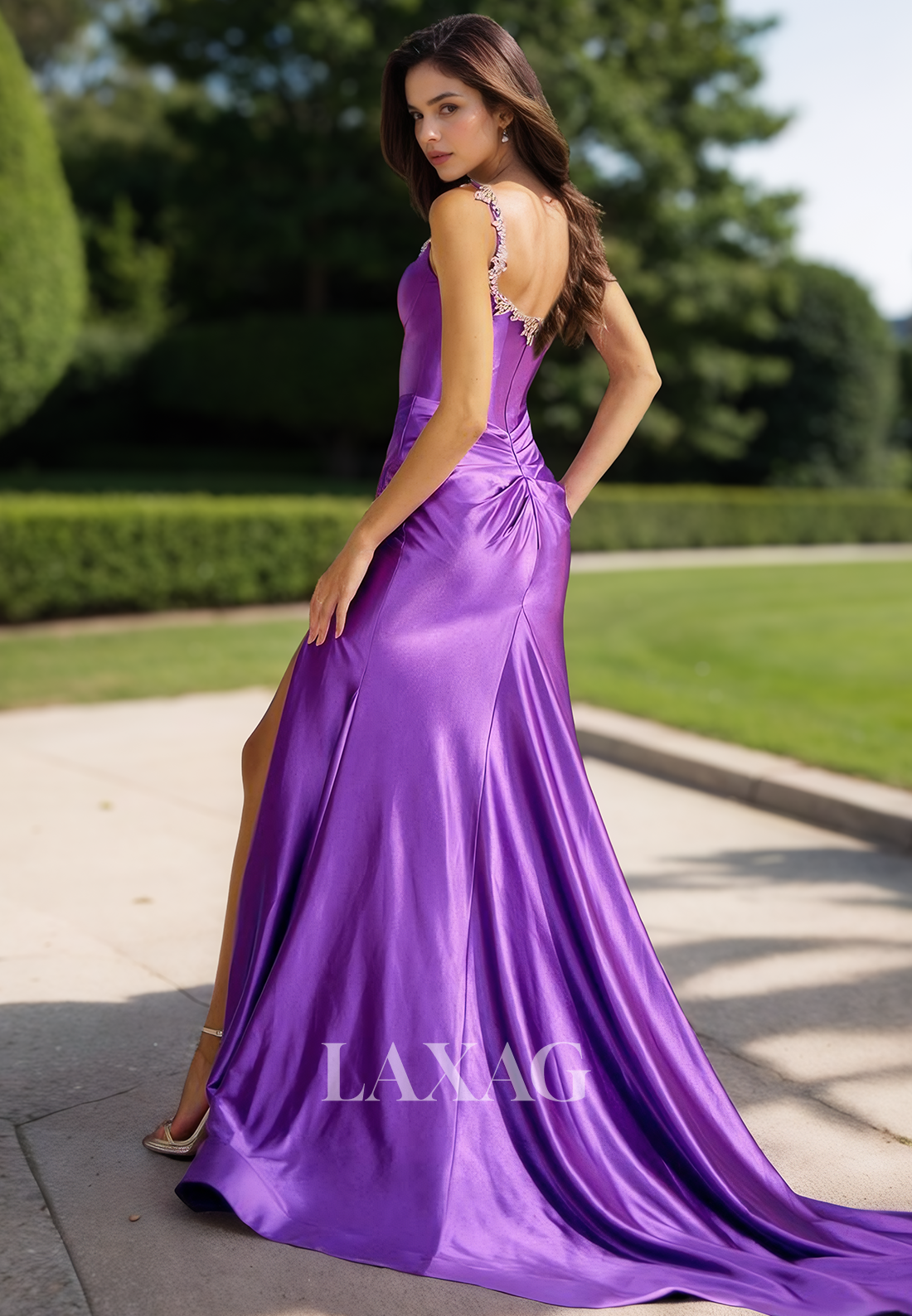 Beaded Sweetheart Sleeveless Satin Evening Gowns Off-Shoulder Pleated Mermaid Prom Dress with Slit