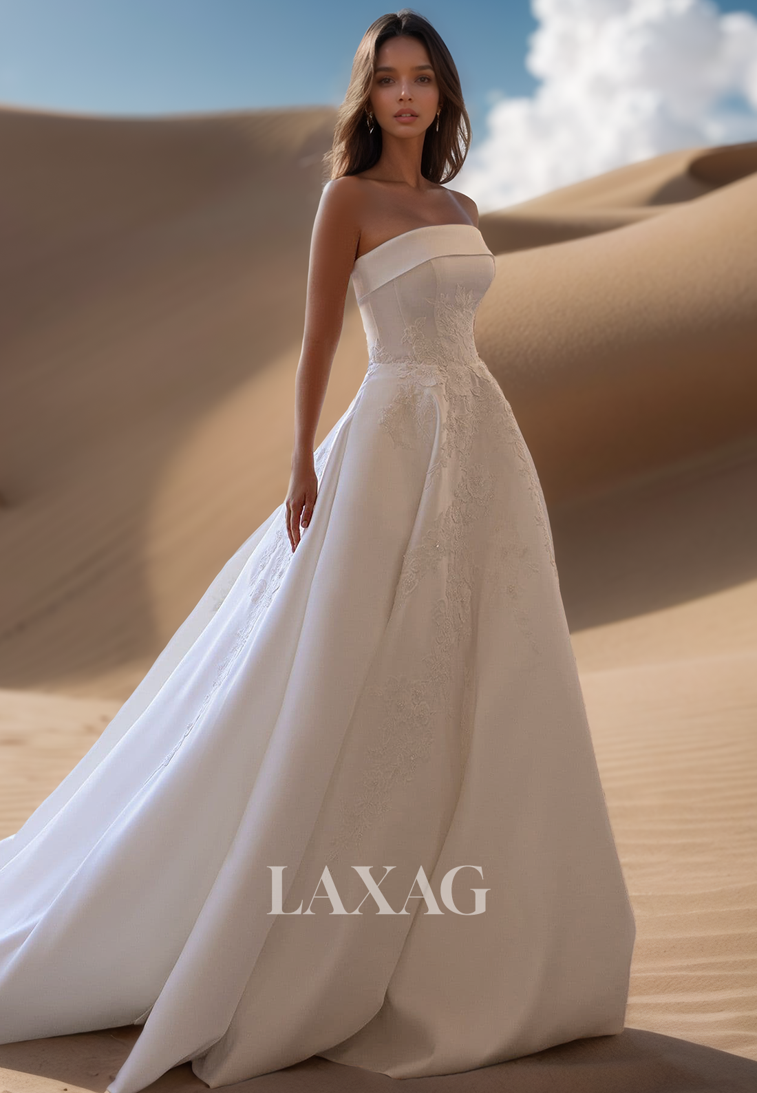Tube Top Off-Shoulder Sleeveless Satin Bride Gowns Beaded Lace Appliqu Laxag Tube Top Off-Shoulder Sleeveless Satin Bride Gowns Beaded Lace Appliqu Laxag