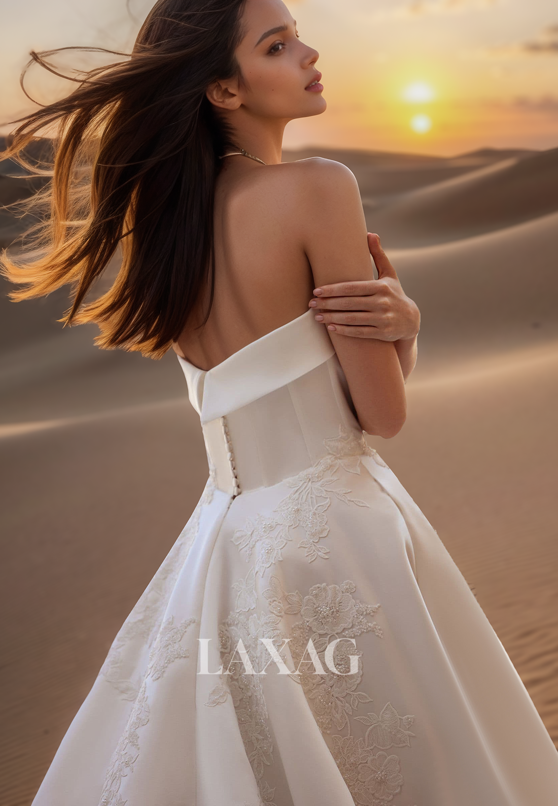 Tube Top Off-Shoulder Sleeveless Satin Bride Gowns Beaded Lace Applique A-Line Wedding Dress