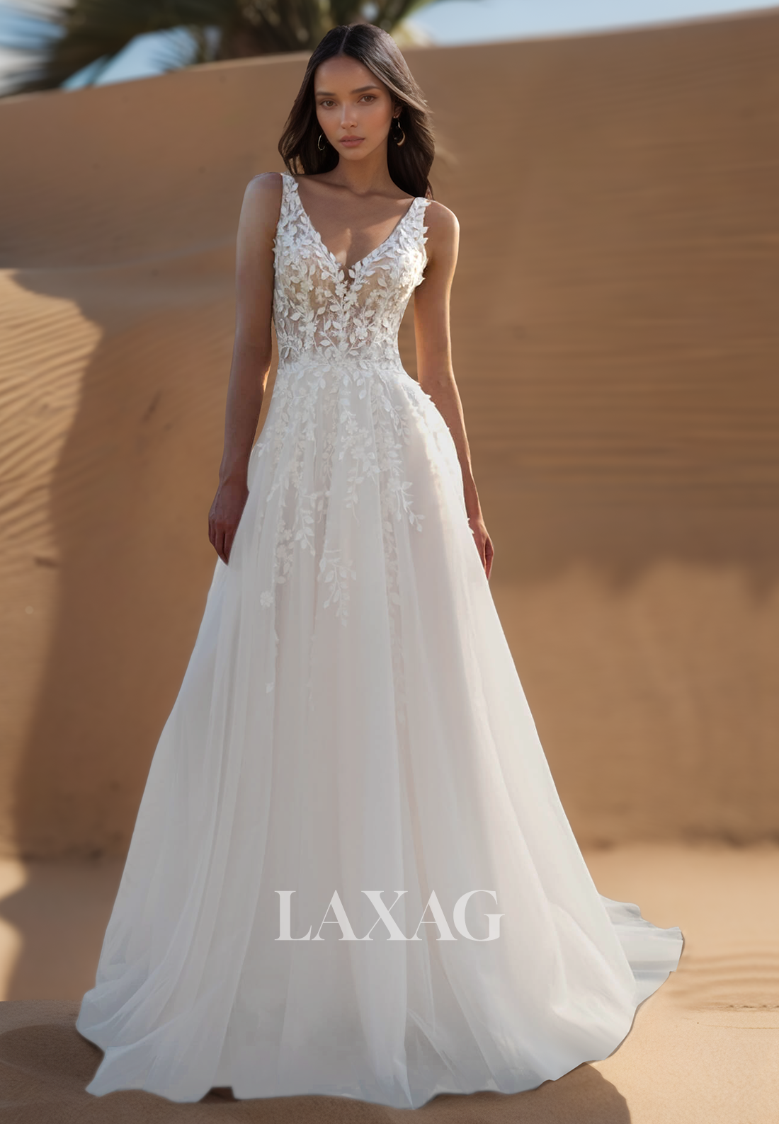 a-line sleeveless v-neck floor-length with applique tulle dresses Wedding Dress A-line Ivory 2026 Scoop Sweep Train Tulle