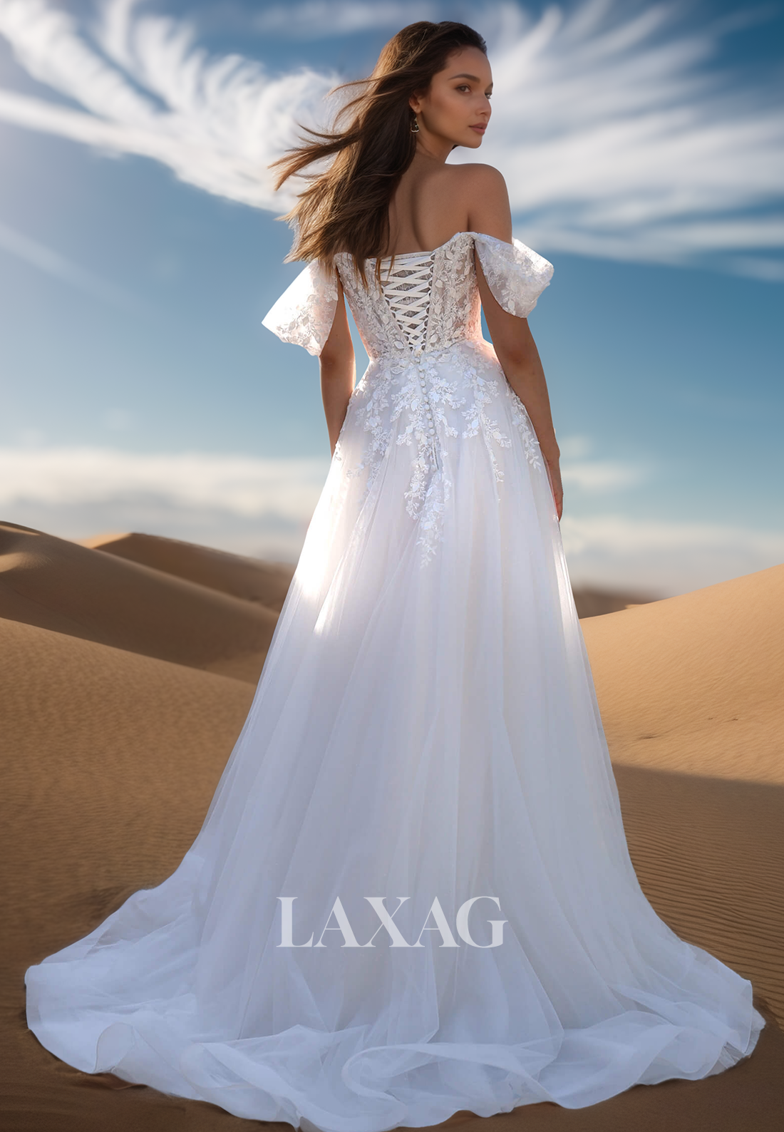 Scoop-Neck Off-Shoulder Sleeveless Bride Gowns Beaded Applique Sheer Pleated A-Line Wedding Dress