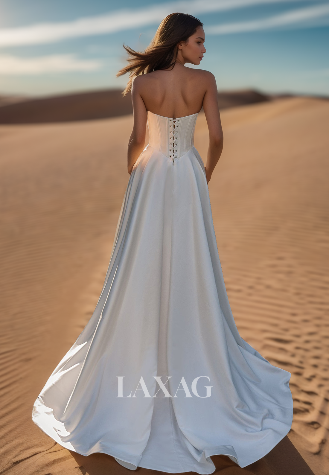 V-Neck Pleated Sweep Train Satin A-Line Wedding Dress Simple Off-Shoulder Sleeveless Bride Gowns
