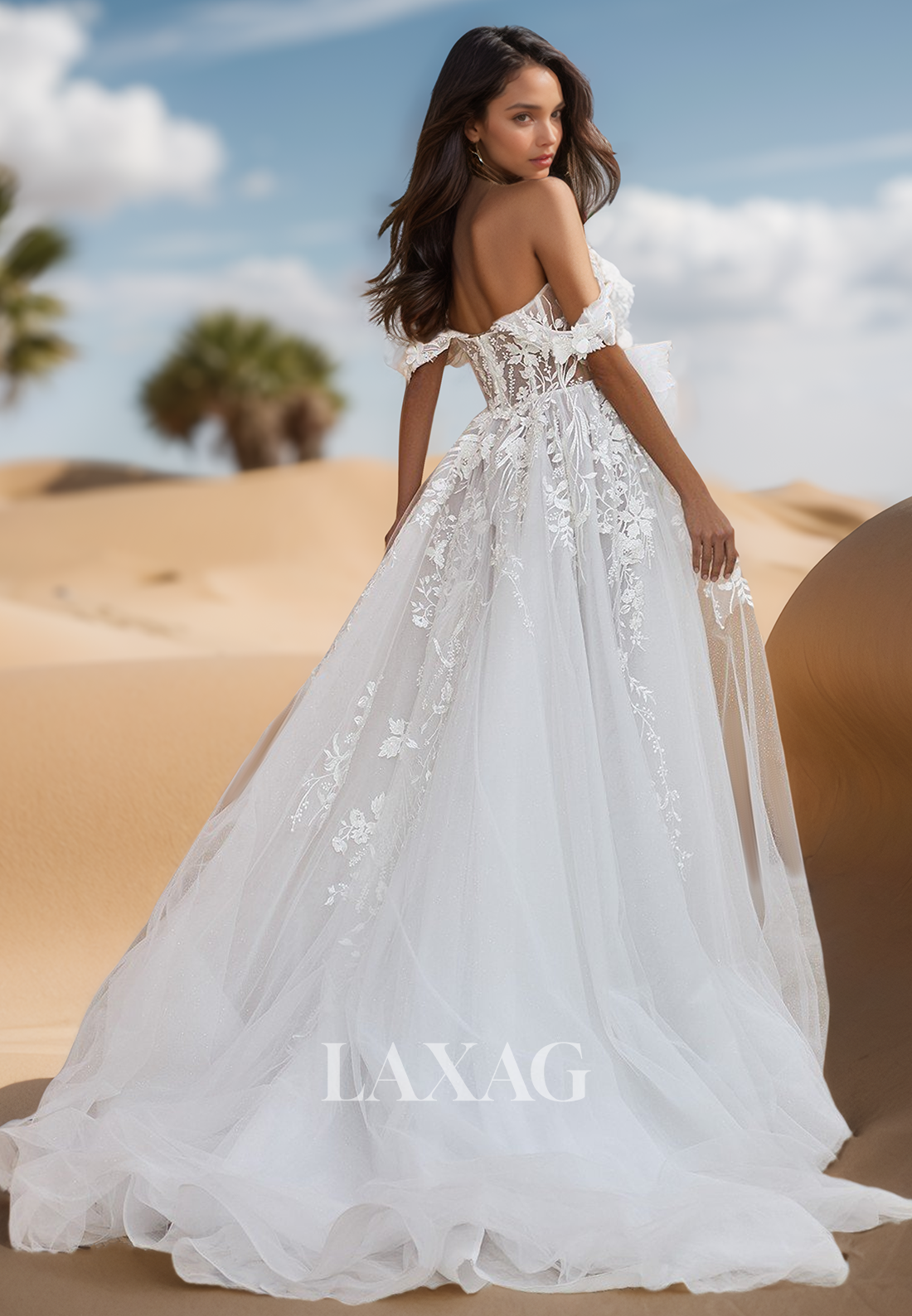 A-Line Sweetheart Sleeveless Tulle Wedding Dress Beaded Applique Pleated High Slit Bride Gowns