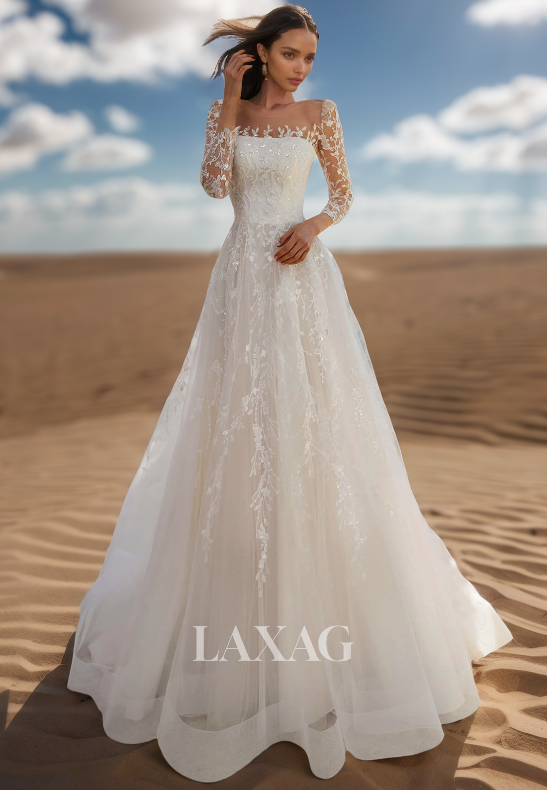 Tube Top Applique Beaded Pleated A-Line Wedding Dress Long-Sleeves Sweep Train Tulle Bride Gowns Tube Top Applique Beaded Pleated A-Line Wedding Dress Long-Sleeves Sweep Train Tulle Bride Gowns