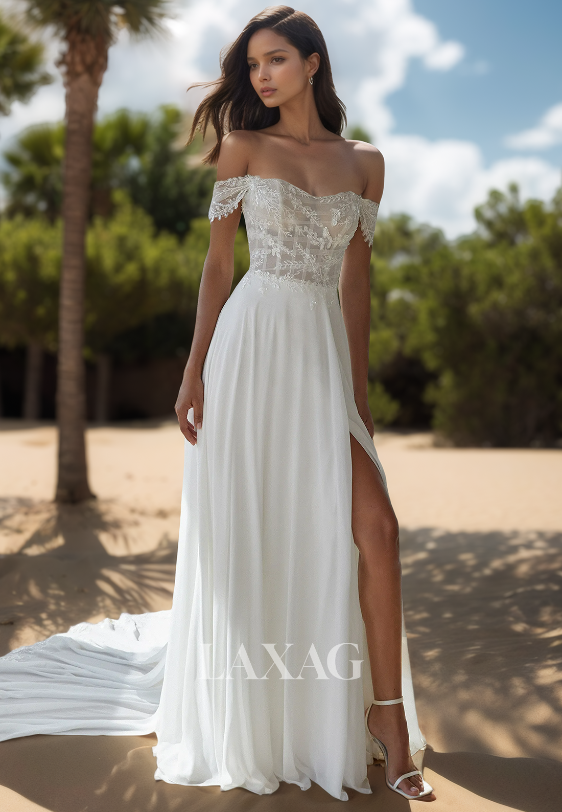 Sweetheart Off-Shoulder Sleeveless Fitted Wedding Dress Applique Beade Laxag Sweetheart Off-Shoulder Sleeveless Fitted Wedding Dress Applique Beade Laxag