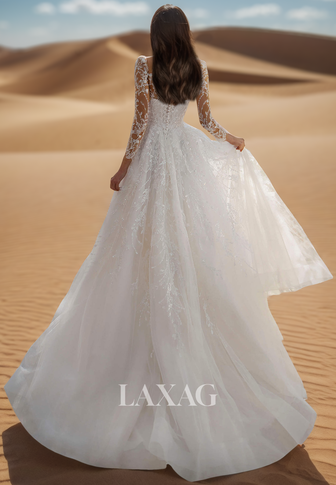 Tube Top Applique Beaded Pleated A-Line Wedding Dress Long-Sleeves Sweep Train Tulle Bride Gowns