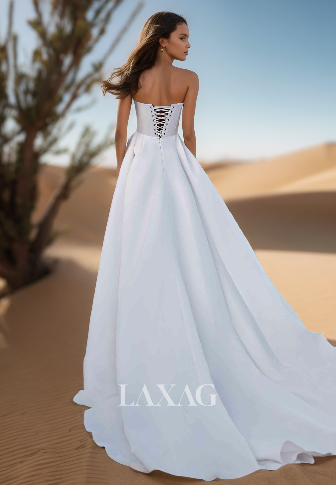 A-Line Tube Top Off-Shoulder Pleated Bride Gowns Sleeveless Satin Sweep Train Wedding Dress