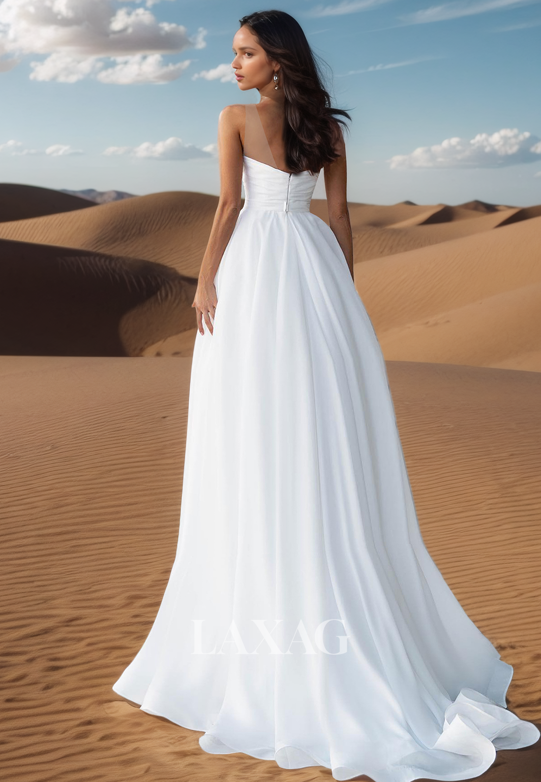 Off-Shoulder Sleeveless Beaded Sequined Bride Gowns Sweetheart Pleated Chiffon A-line Wedding Dress
