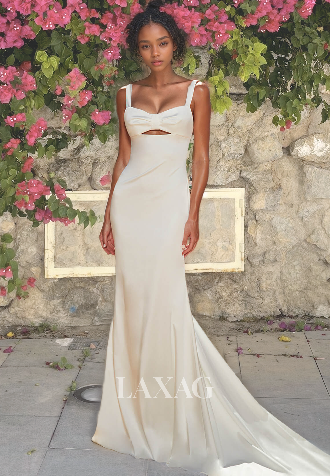 Sweetheart Spaghetti Straps Mermaid Bridal Dress Pleated Cutout Satin Laxag Sweetheart Spaghetti Straps Mermaid Bridal Dress Pleated Cutout Satin Laxag
