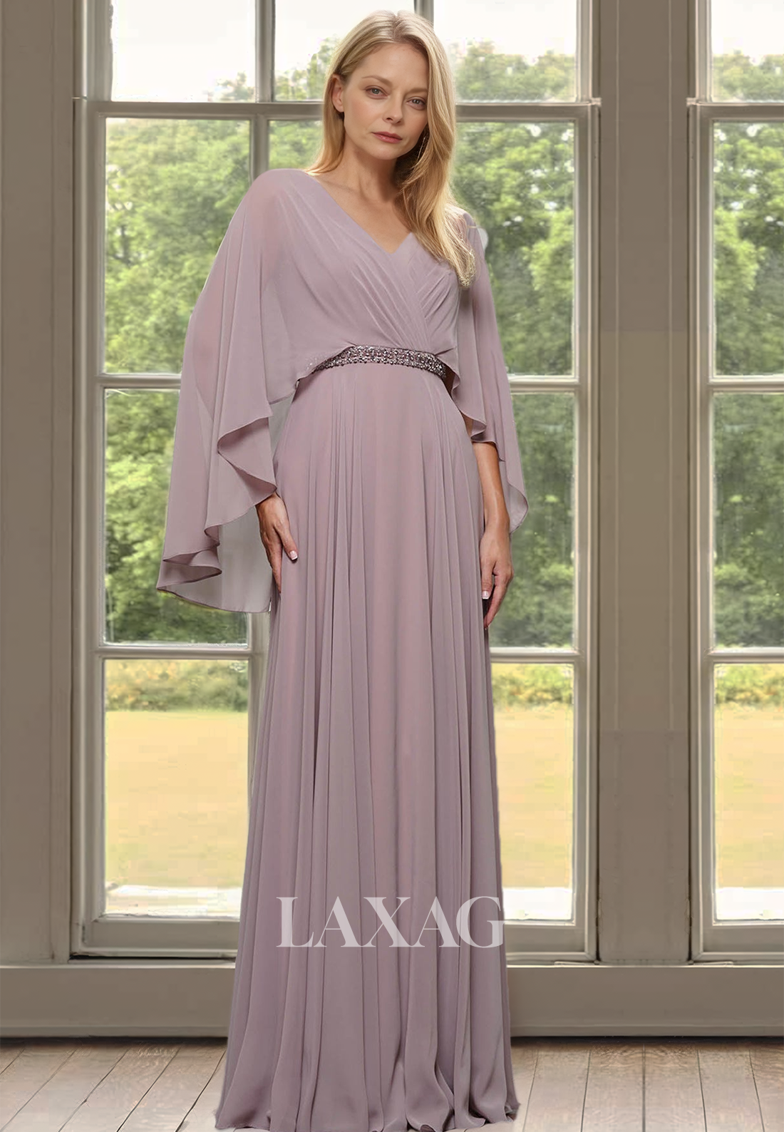 V-Neck Sleeveless Fitted Mother of the Bride Dress Chiffon Pleated Bea Laxag V-Neck Sleeveless Fitted Mother of the Bride Dress Chiffon Pleated Bea Laxag