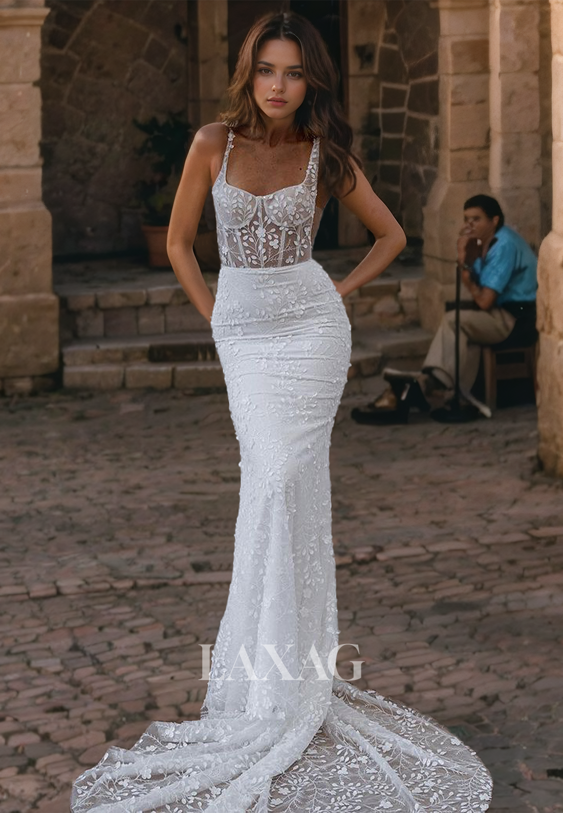 lace top mermaid wedding dress Silk Crepe, Lace