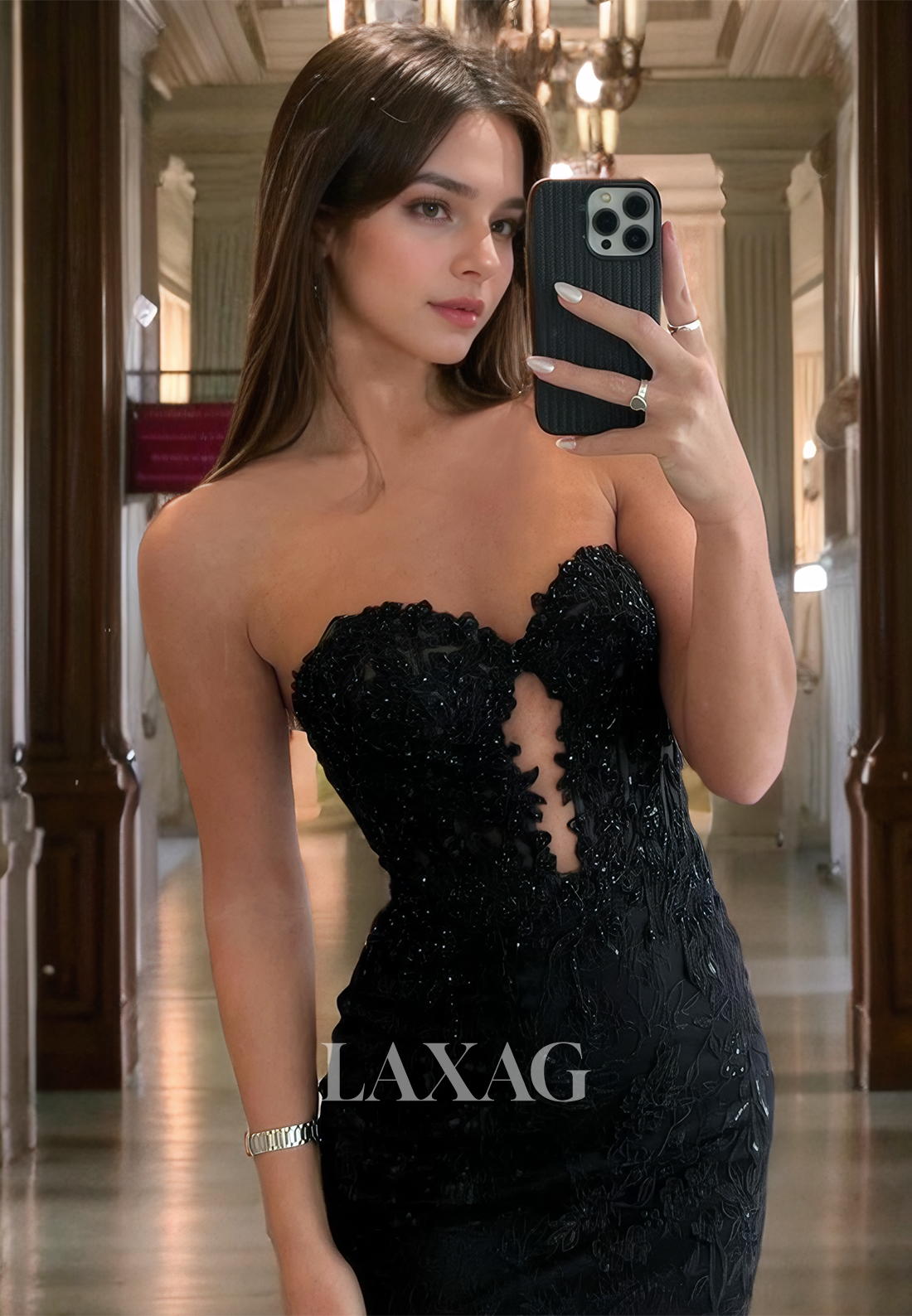 فستان سهرة رسمي طويل بدون حمالات بتصميم قلب، غمد وعمودي