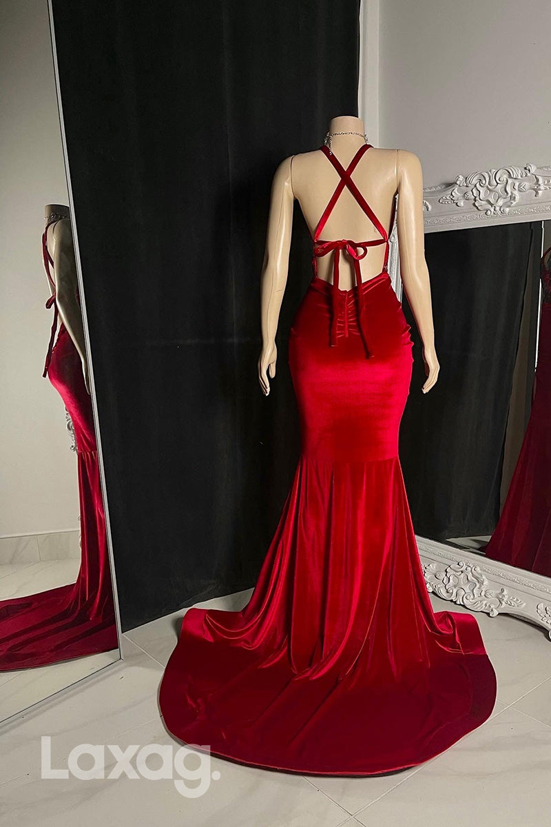 22466 - Halter Low-Neck backless Sequins Mermaid Prom Dresses for Black Girl Slay