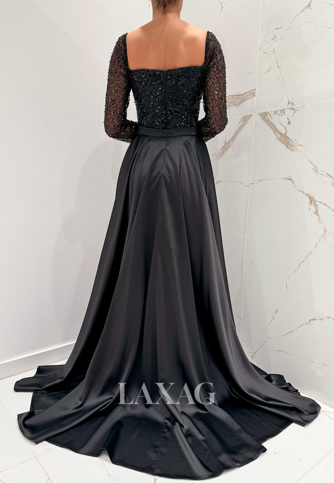 Long Sleeves Off-Shoulder Fully Sequined Formal Gowns Tube Top Pleated Mermaid Prom Dress with Satin Train