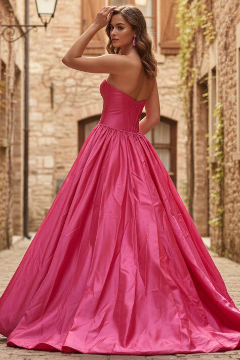 Sweetheart Off-Shoulder Sleeveless Beaded Satin Pleated A-Line Prom Dress with Train
