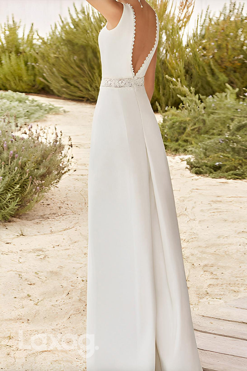 22667 - Jumpsuit Pantsuit V-neck Sleeveless Elastic Satin Floor Wedding Dress