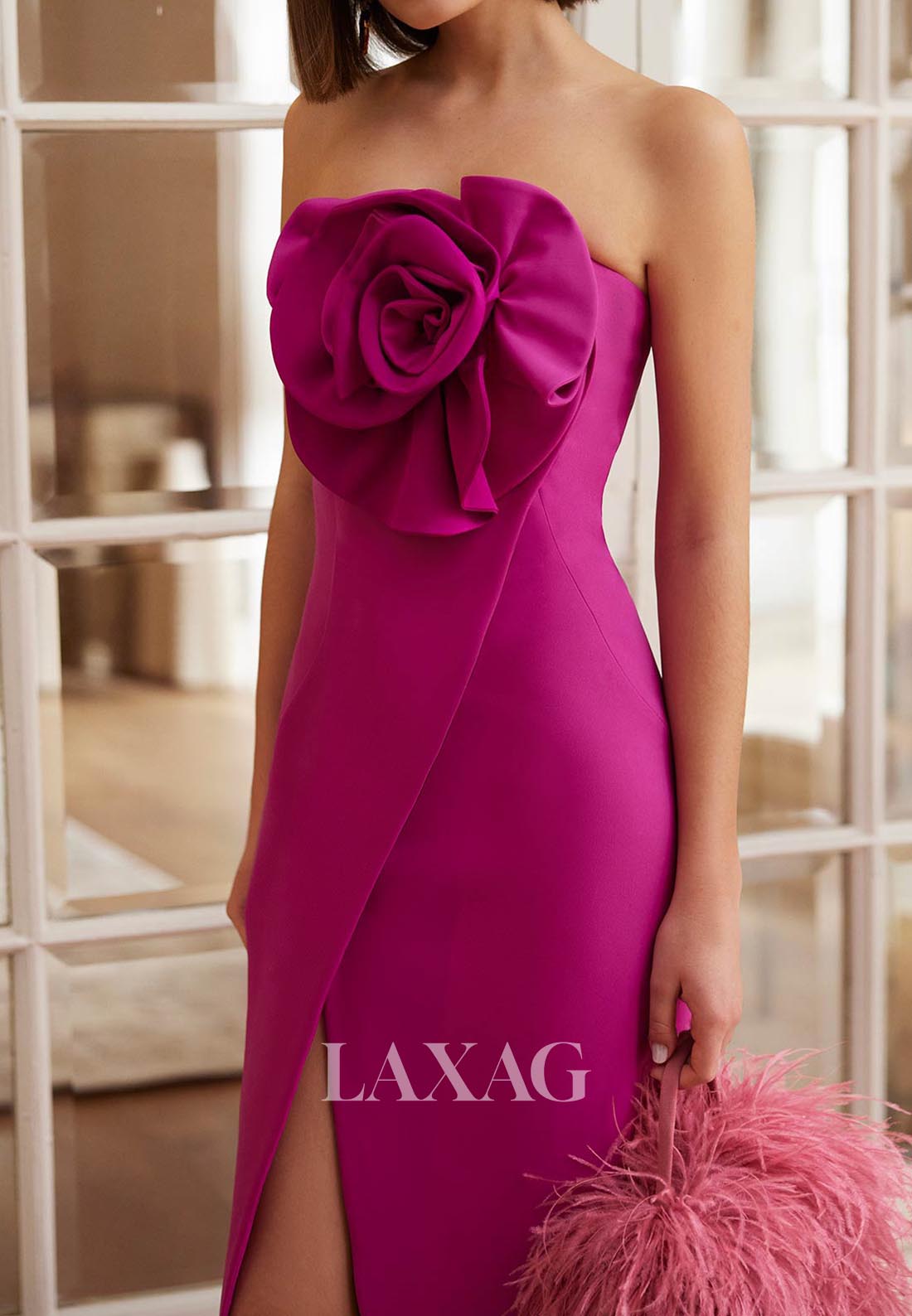 Tube Top Off-Shoulder Satin Mermaid Mother of the Bride Dress Floral Embellished Slit Cocktail Gowns