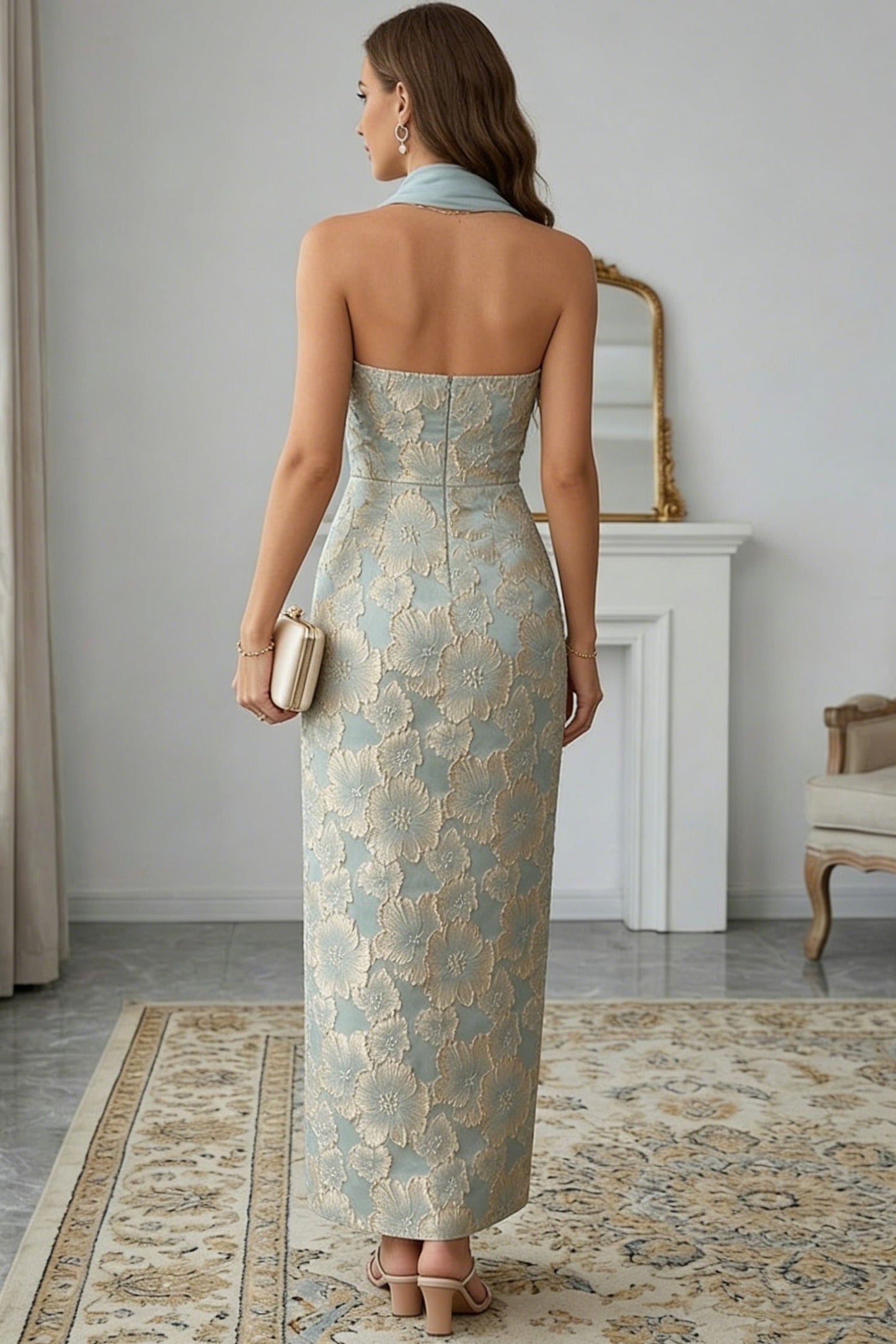 Tube Top Sleeveless Jacquard Satin Ankle-Length Mermaid Mother of the Bride Dress