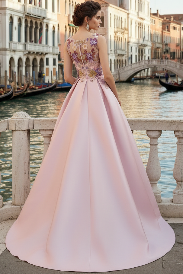 Off-Shoulder Scoop-Neck Floor-Length Jacquard Satin Pleated High-Low A-Line Evening Dress