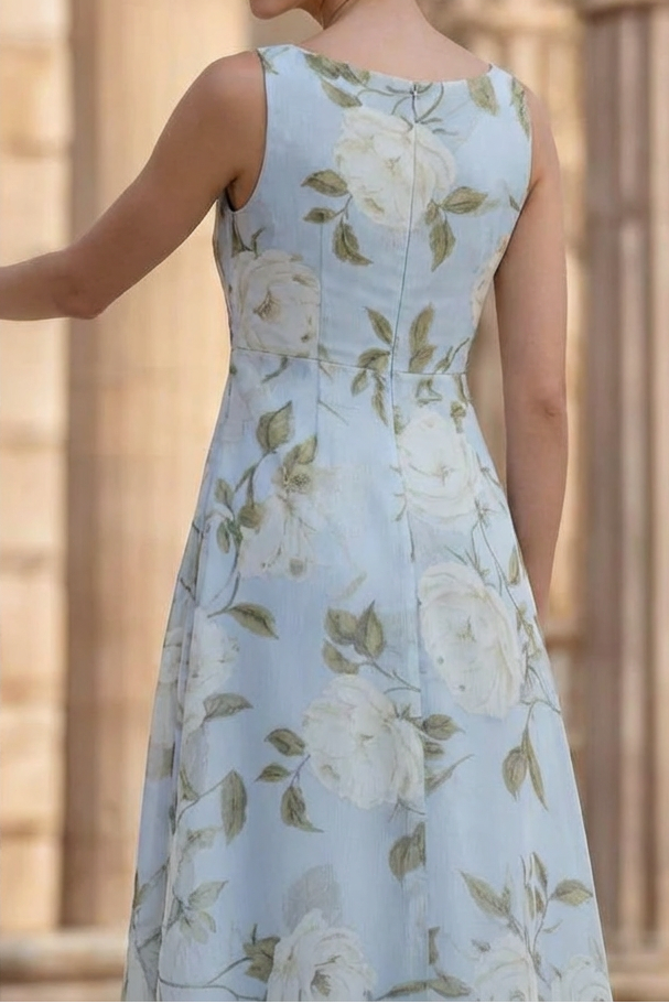 Scoop-Neck Sleeveless 3D-Floral Print-Tulle Pleated Ankle-Length A-Line Mother of the Bride Dress