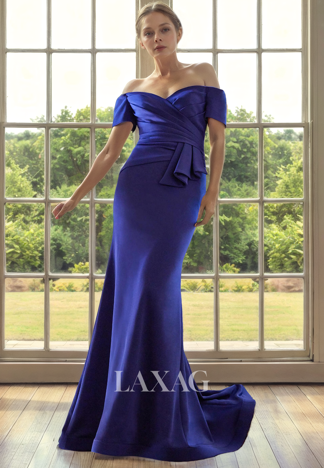 Off Shoulder Beaded Sleek Satin Elegant Mermaid Mother of the Bride Dress