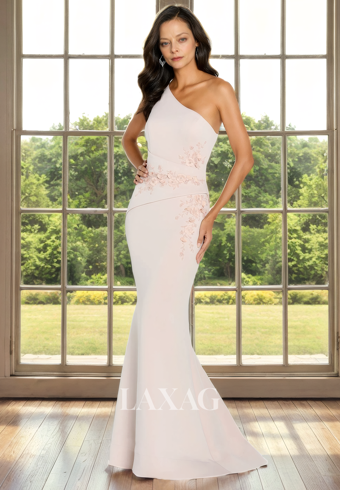 One Shoulder Beaded Sleek Satin Elegant Mermaid Mother of the Bride Dress